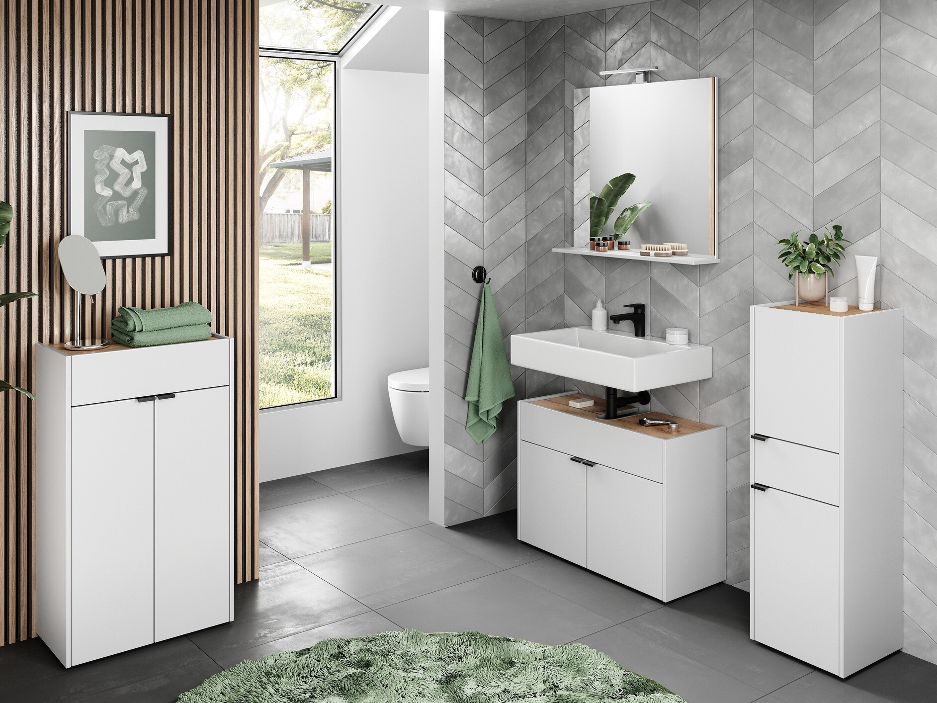 Vannitoa põrandakapp kraanikausile Ventei 100 (Valge + Navarra tamm)