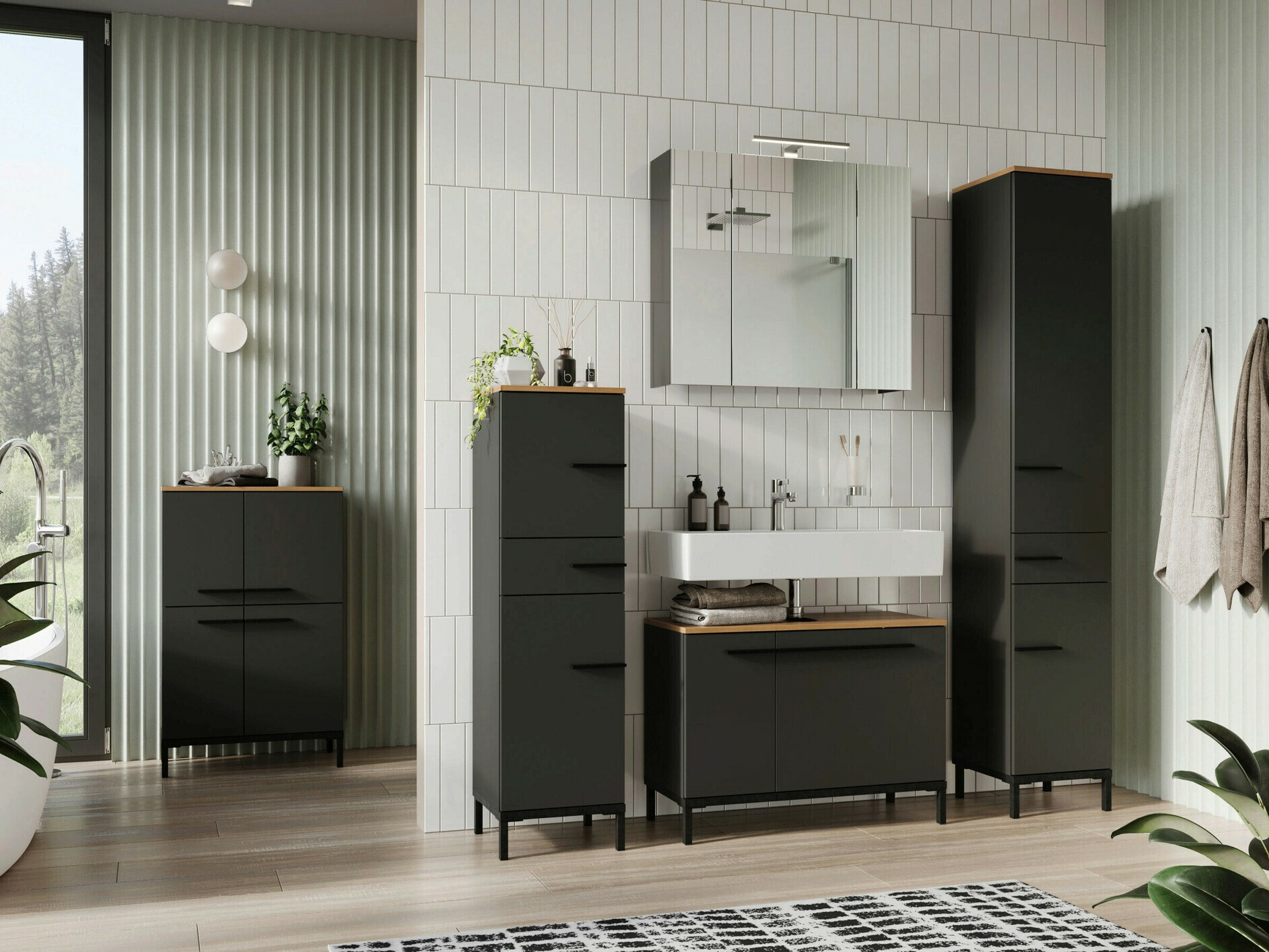 Vannitoakomplekt Ruvlevu 104 (Grafiit + Navarra tamm)