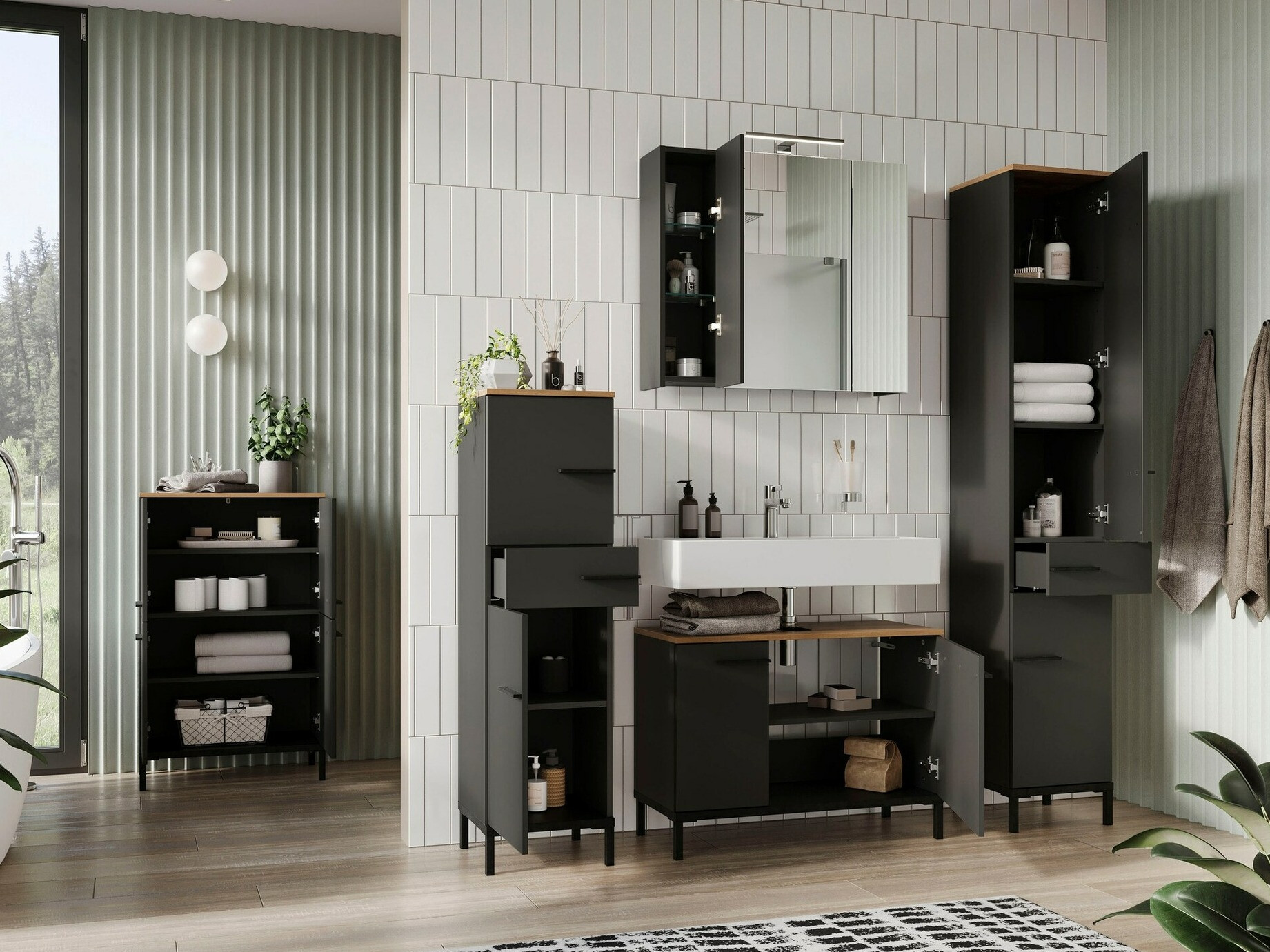 Vannitoakomplekt Ruvlevu 104 (Grafiit + Navarra tamm)