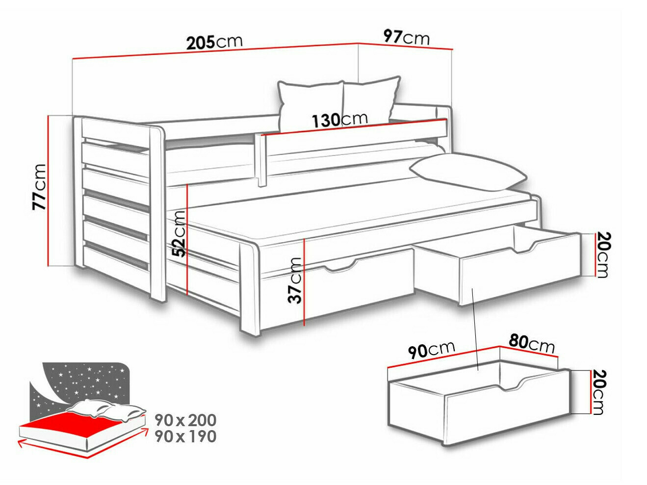 Voodi Henderson 128 (Hall + Grafiit)