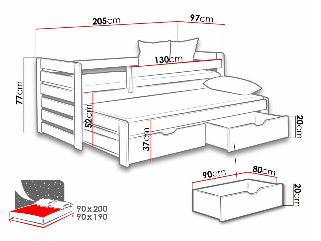 Voodi Henderson 128 (Valge)