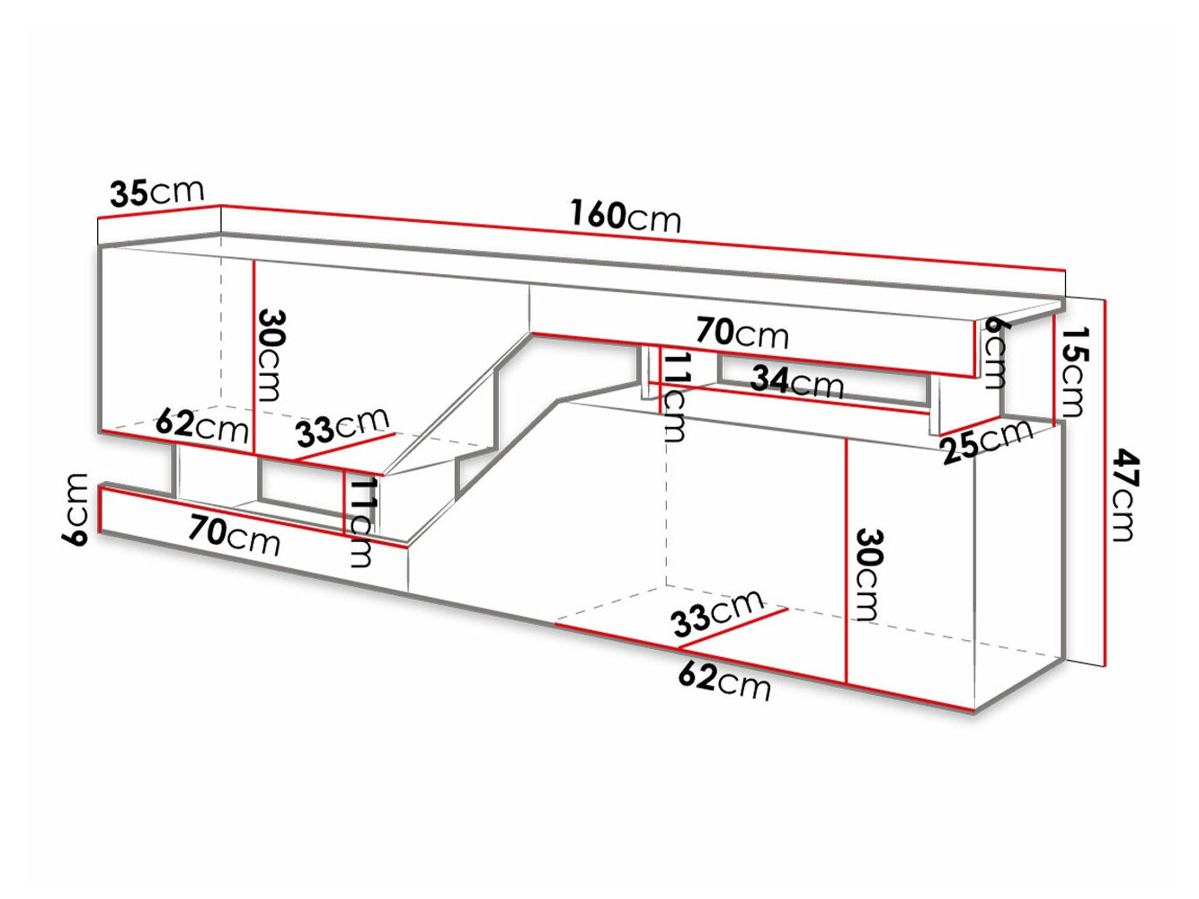 TV-alus Comfivo Daldune (Valge + Wotani tamm)