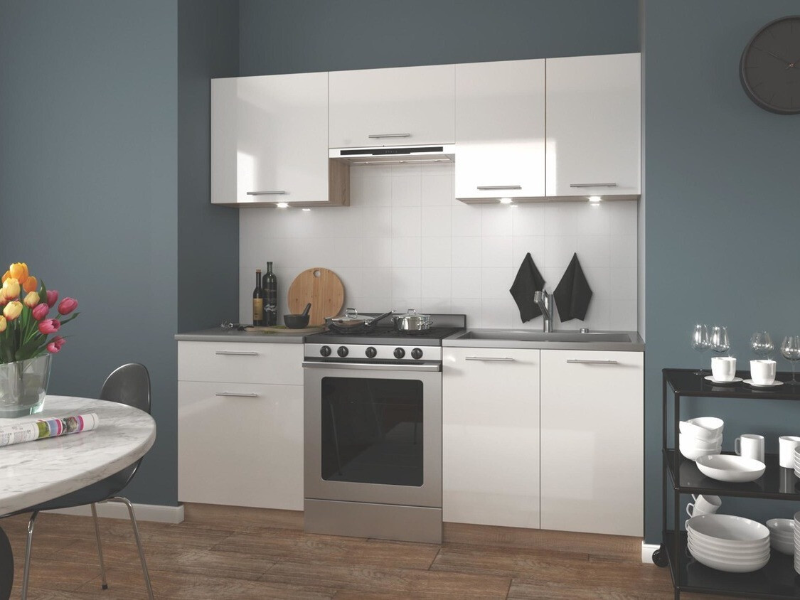 Köögikomplekt Houston 857 (Läikiv valge + Sonoma tamm)