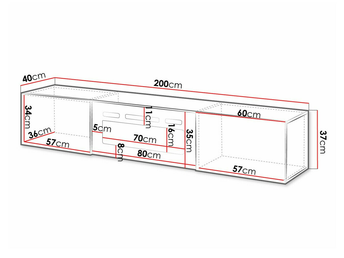 TV-alus Charlotte 162 (Must + Läikiv must)