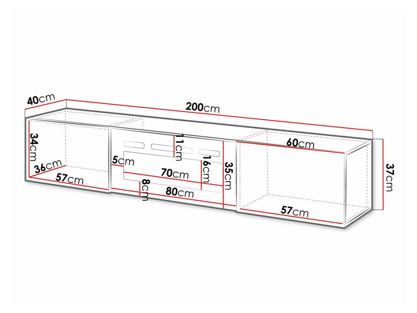 TV-alus Charlotte 162 (Valge + Läikiv valge)