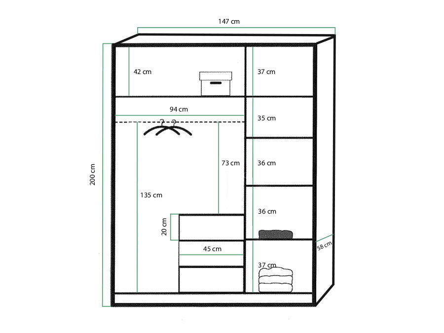 Riidekapp Dortivu 111 (Roheline)