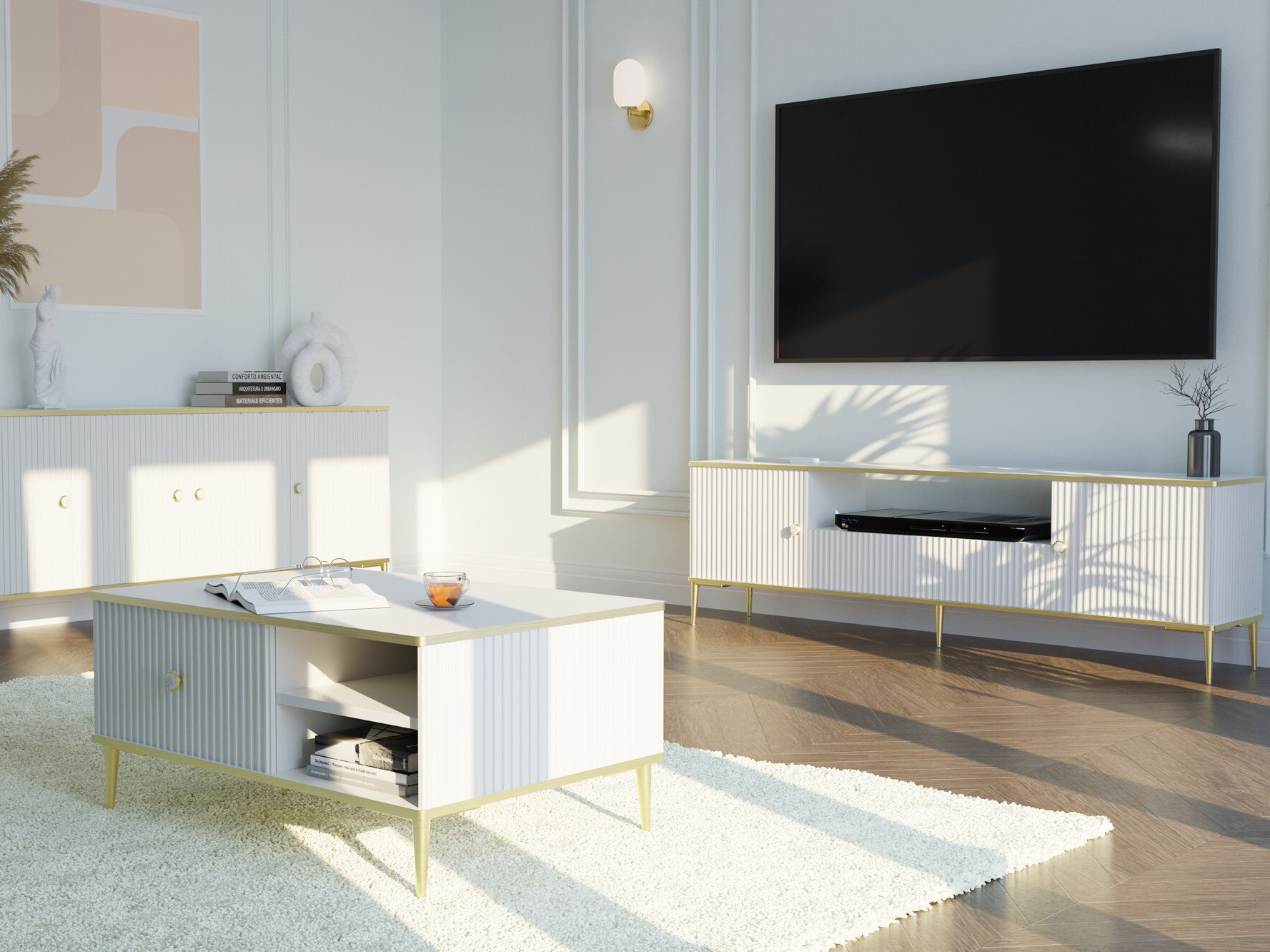 Diivanilaud Romciro 102 (Valge + Kuldne)