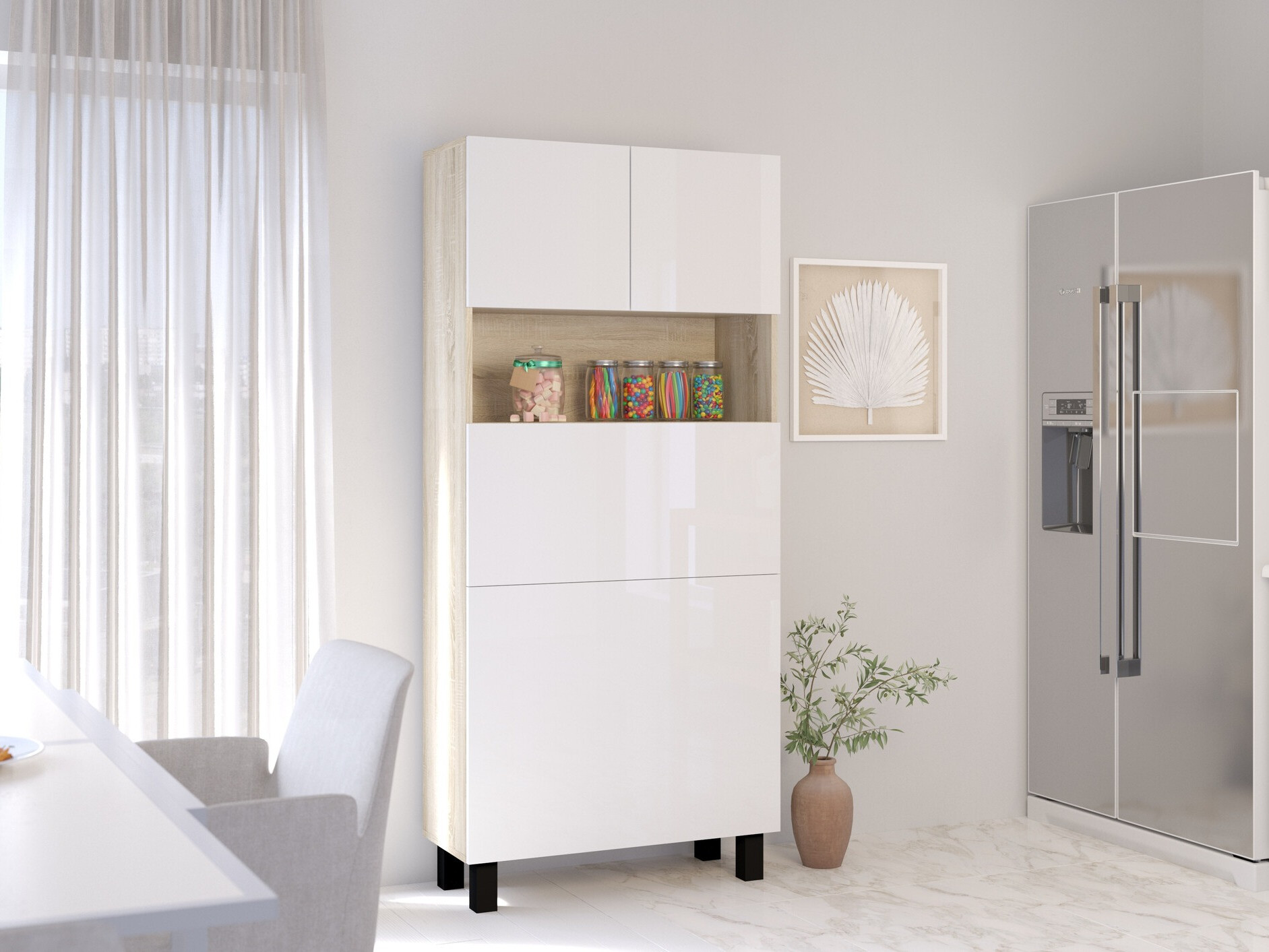 Riiul Buffalo 145 (Läikiv valge + Sonoma tamm)