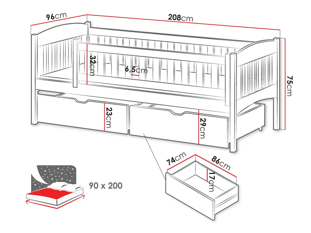 Voodi Vista 112 (Valge)