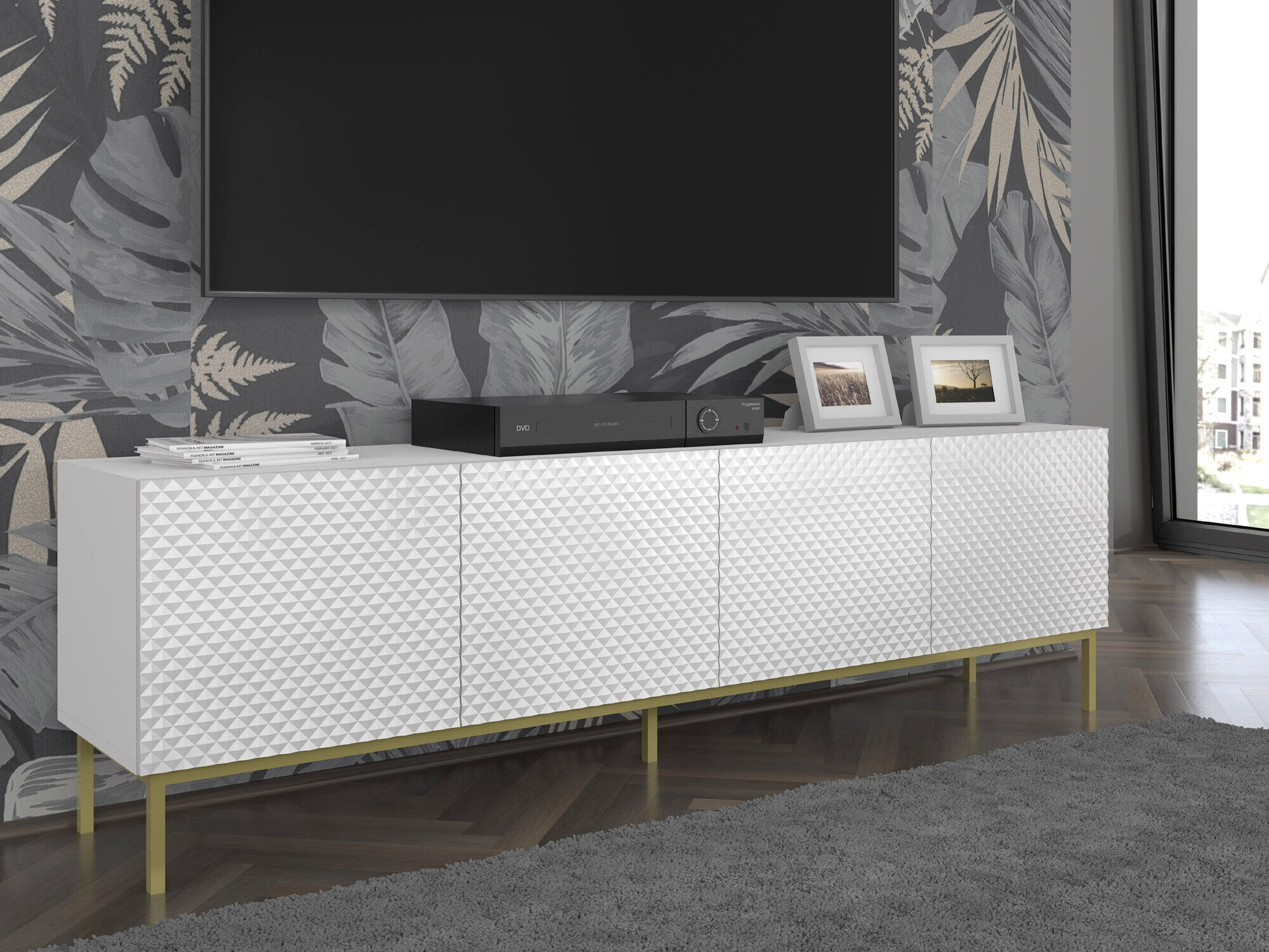 TV-alus Odelomu 100 (Valge + Läikiv valge)