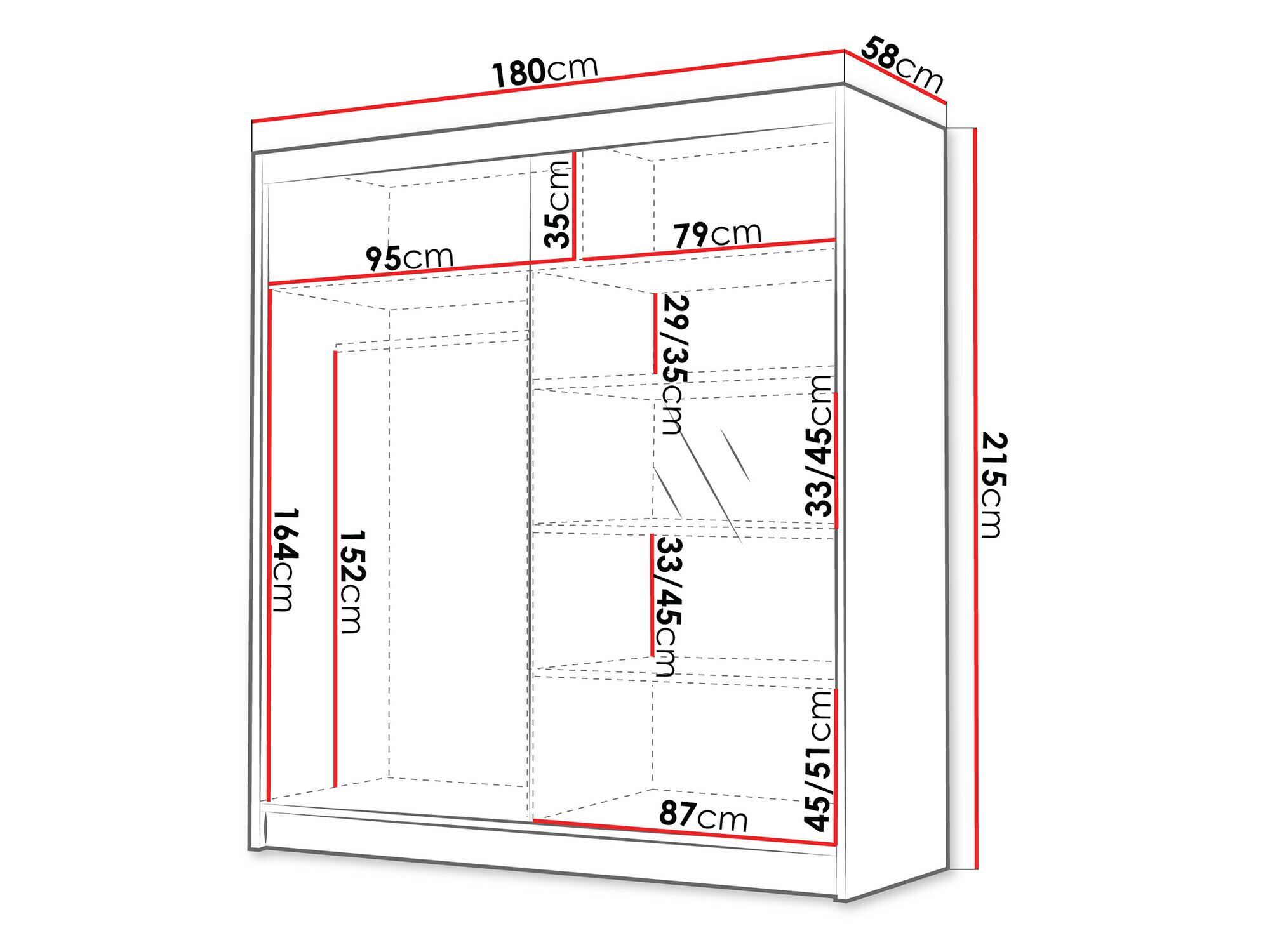 Riidekapp Closico 186 (Valge + Must)