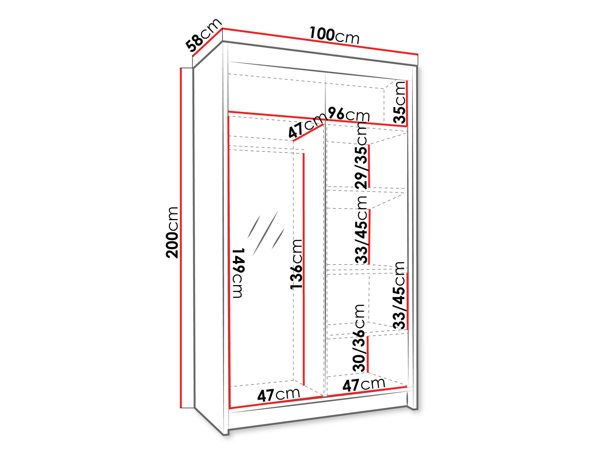 Riidekapp Closico 189 (Must + Valge)