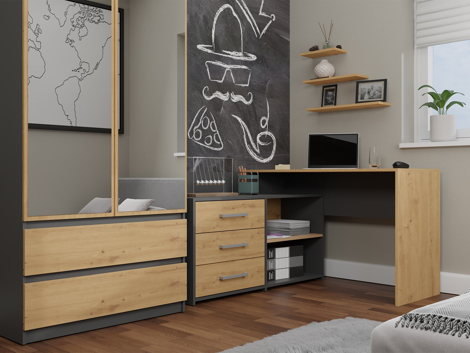 Kontori nurgalaud Mandeville 131 (Antratsiit + Artisan tamm)