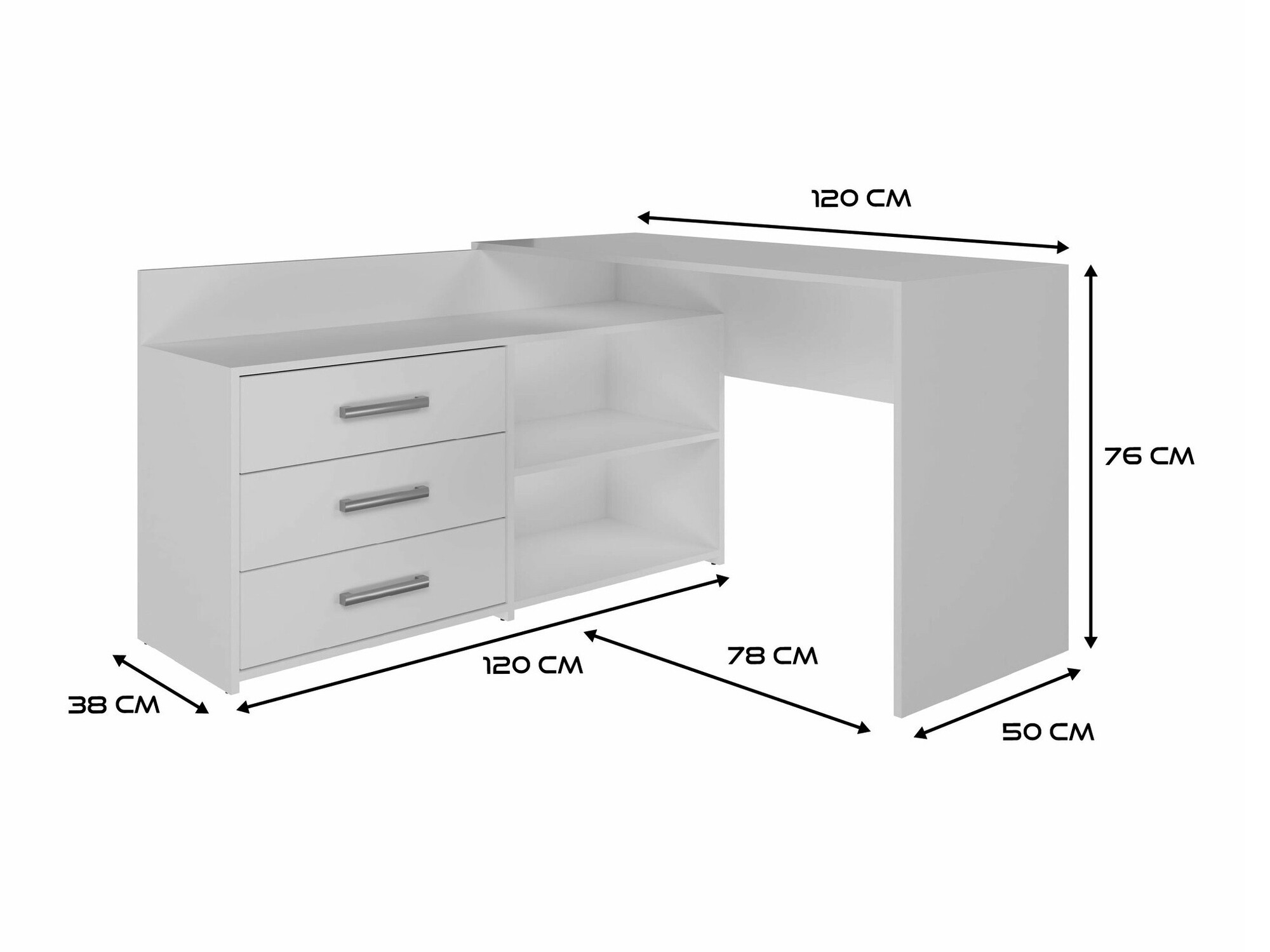 Kontori nurgalaud Mandeville 131 (Matt valge)