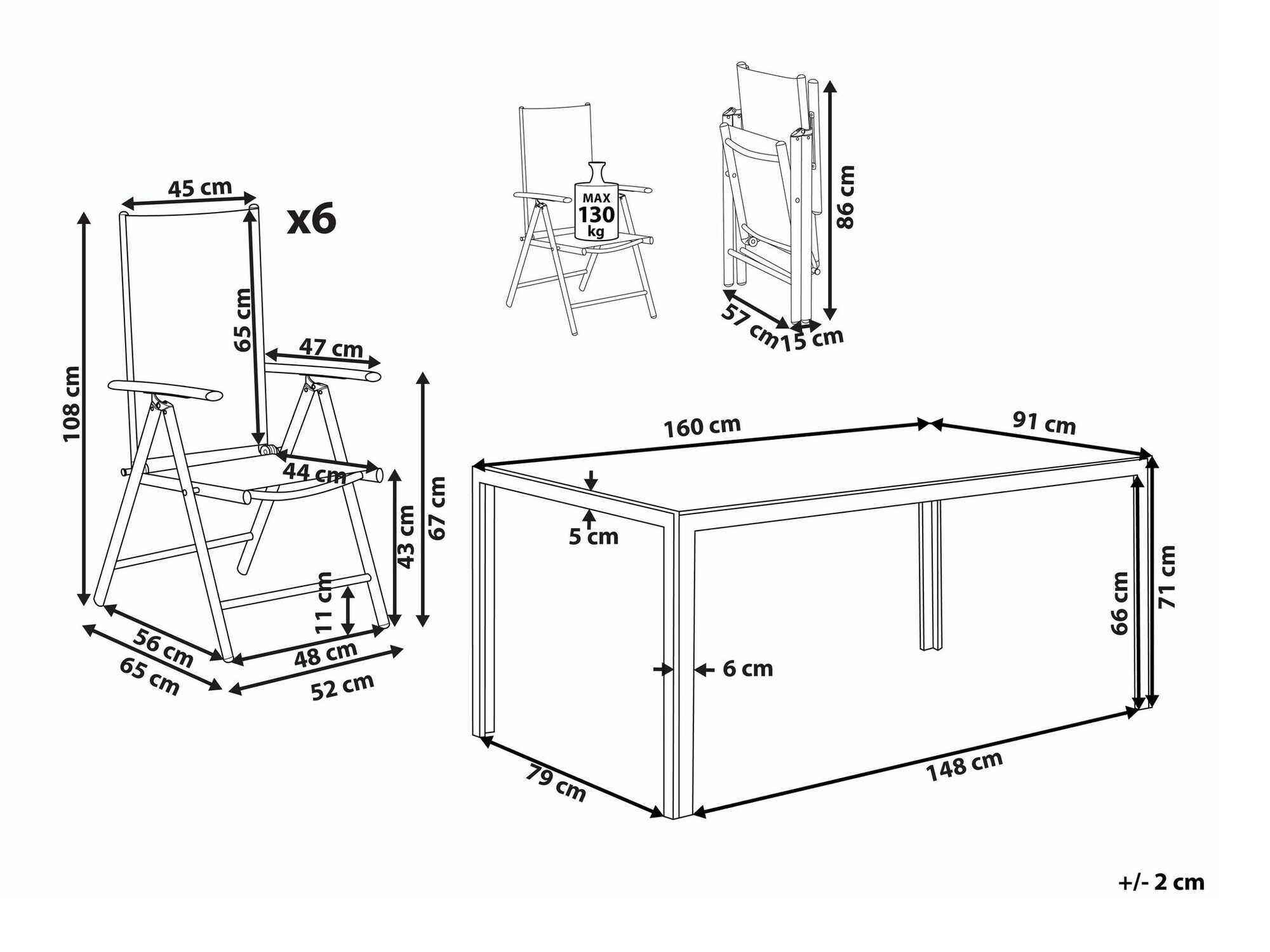 Laua ja toolide komplekt Berwyn 1970 (Must)