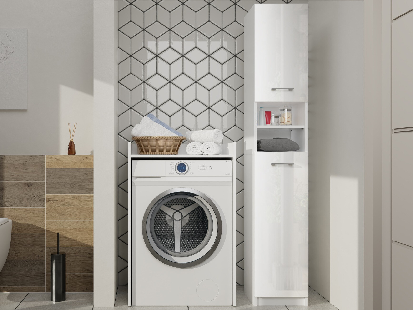 Vannitoa põrandakapp Mandeville 152 (Valge + Valge gloss)