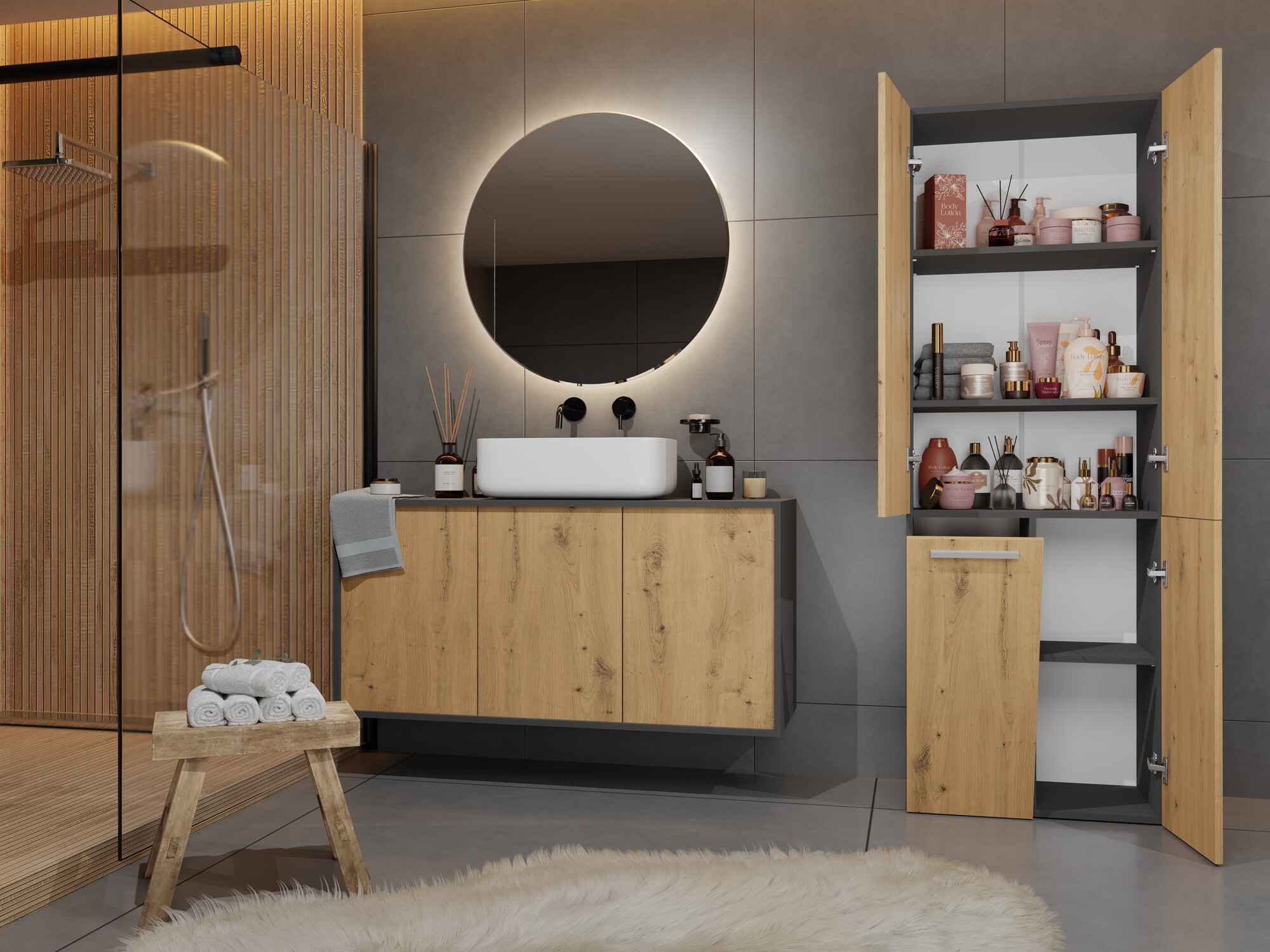 Vannitoa põrandakapp Nolmaru 100 (Antratsiit + Artisan tamm)