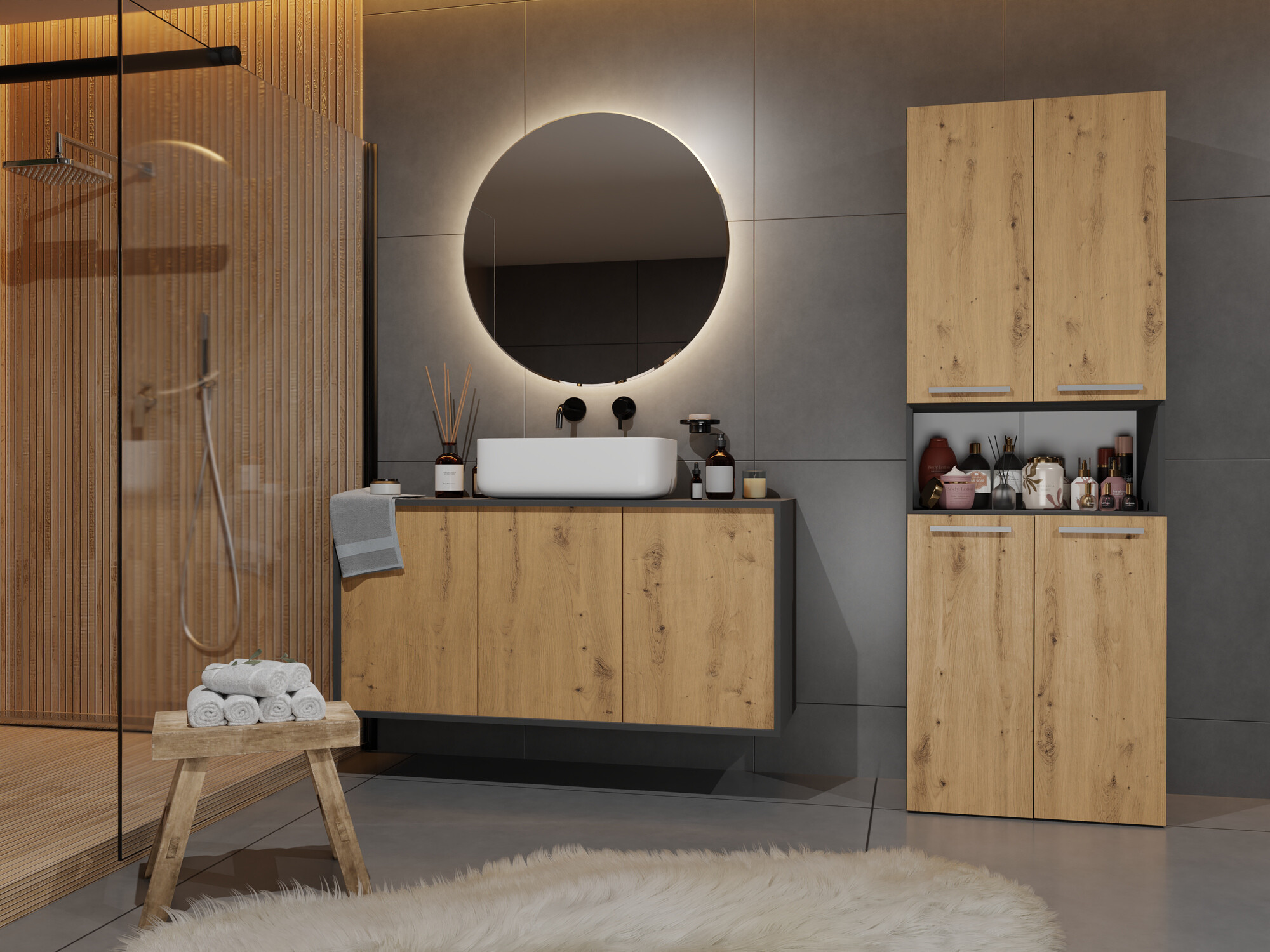 Vannitoa põrandakapp Nolmaru 101 (Antratsiit + Artisan tamm)