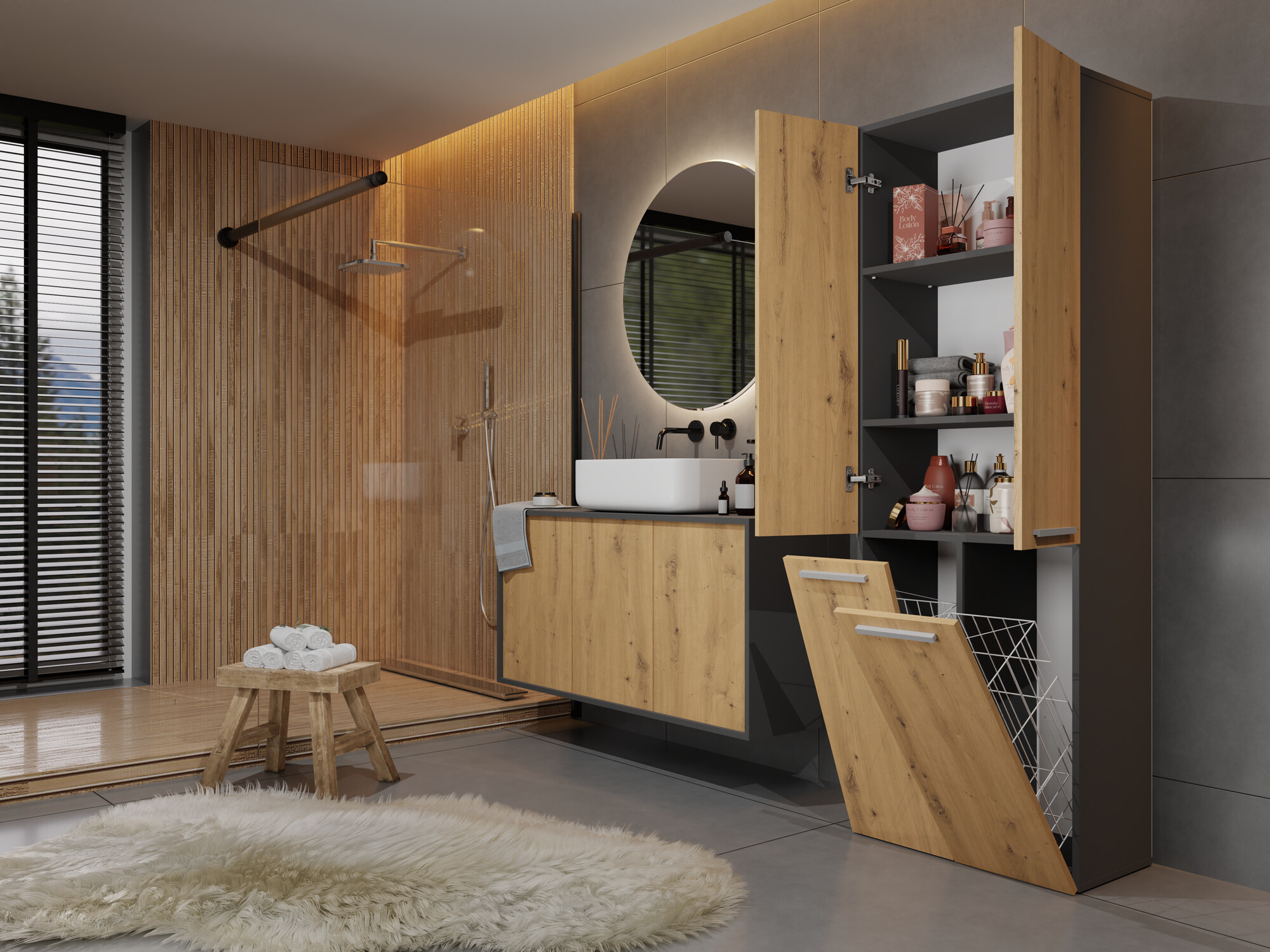 Vannitoa põrandakapp Nolmaru 102 (Antratsiit + Artisan tamm)