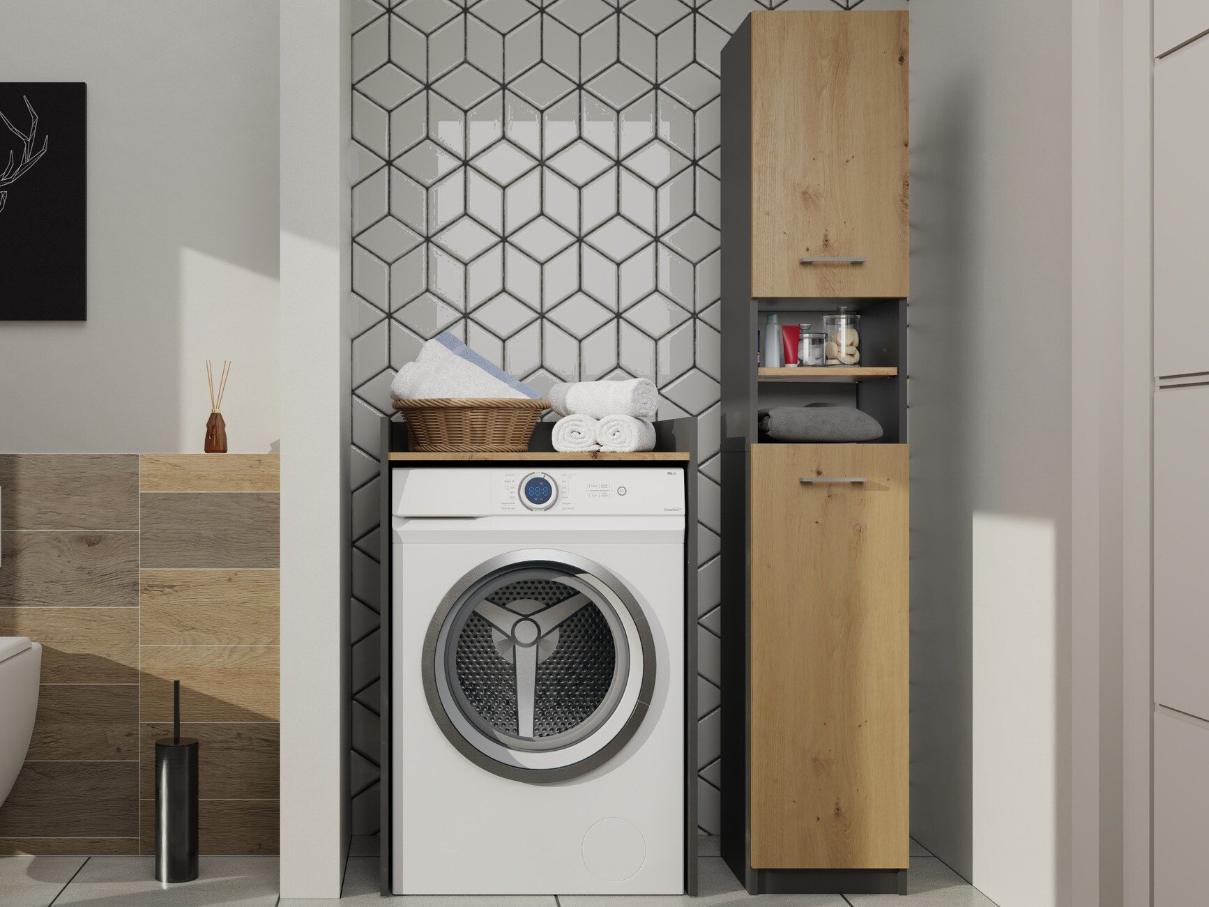 Vannitoa põrandakapp Balelbo 102 (Antratsiit + Artisan tamm)