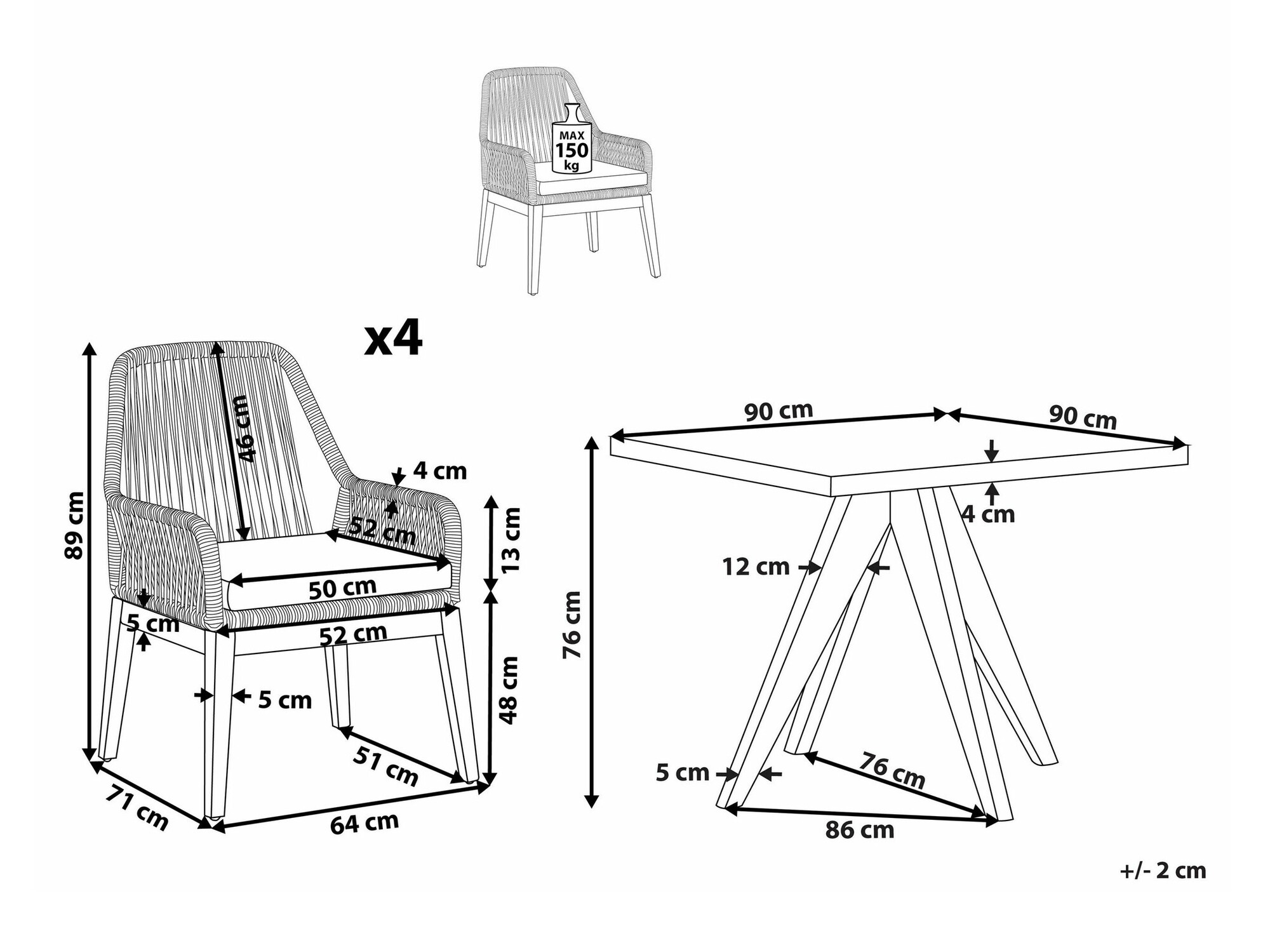 Laua ja toolide komplekt Nolsoro 105 (Must)