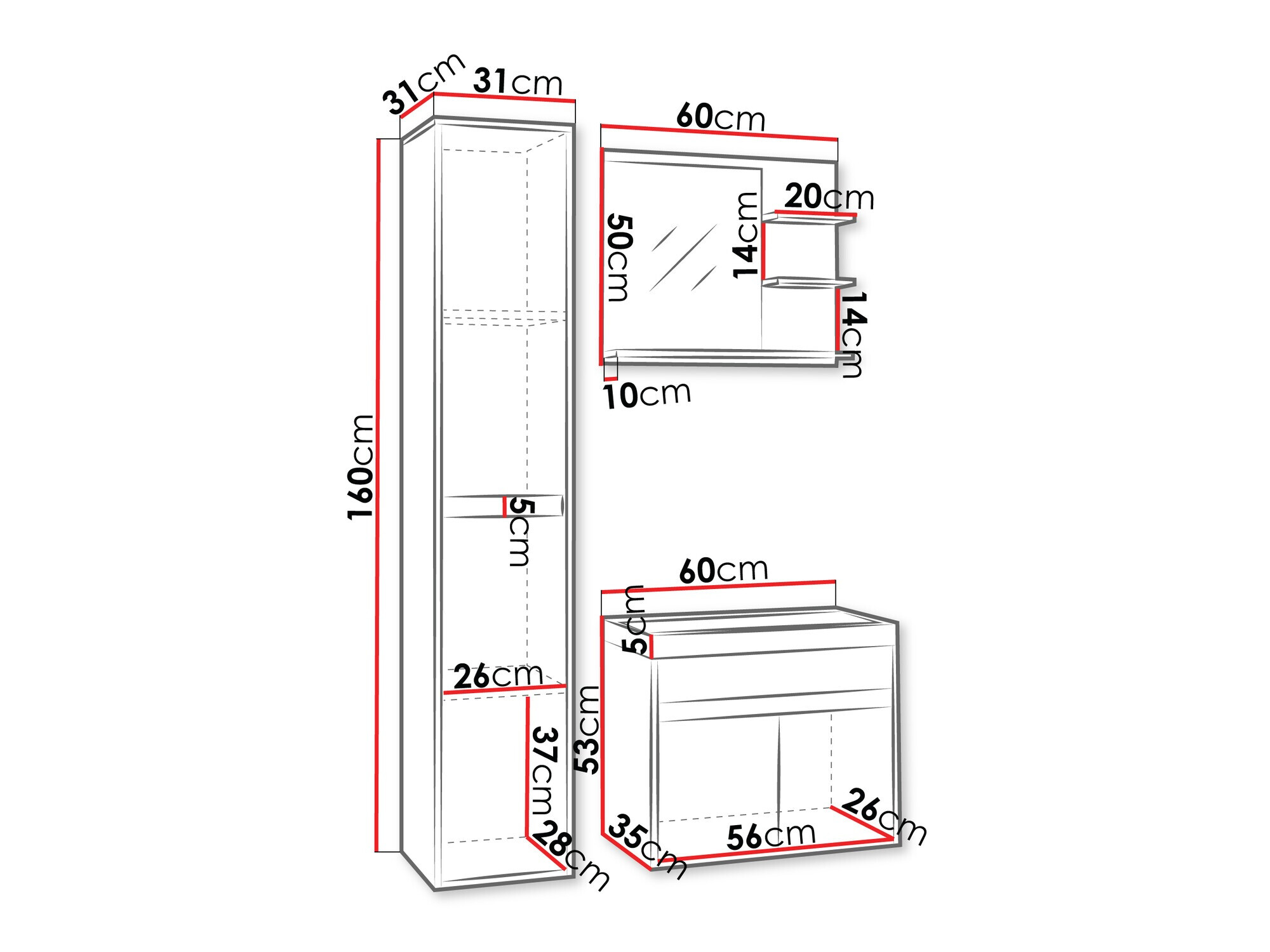 Vannitoakomplekt Sarasota 168 (Bodega + Must)