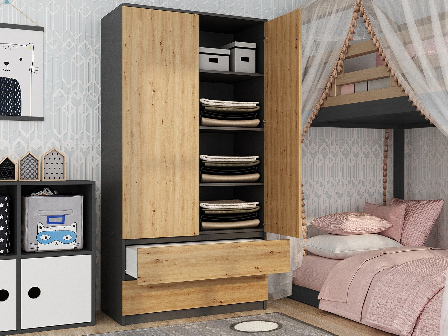 Riidekapp Elbvelu 116 (Antratsiit + Artisan tamm)