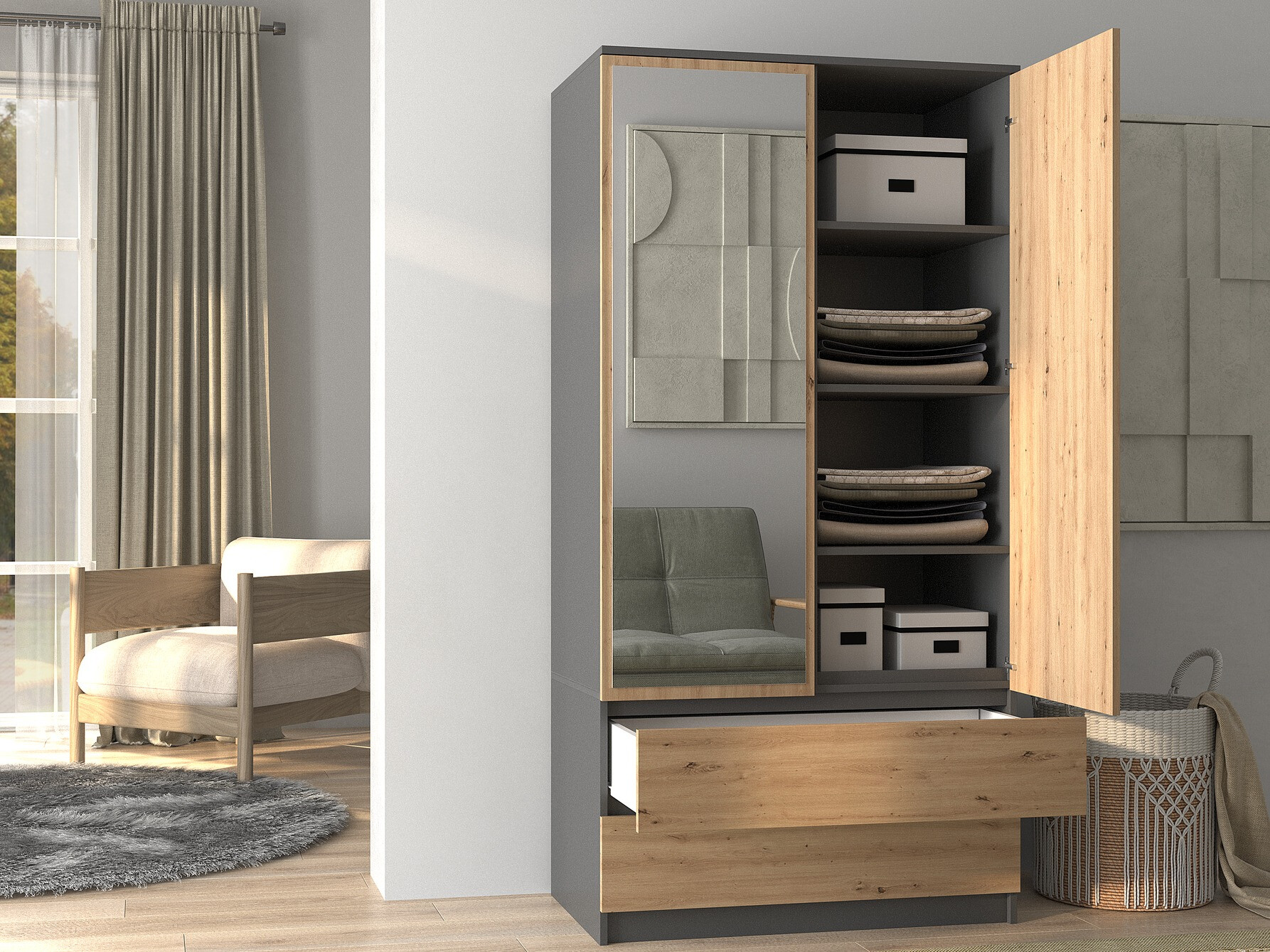 Riidekapp Elbvelu 116 (Antratsiit + Artisan tamm)