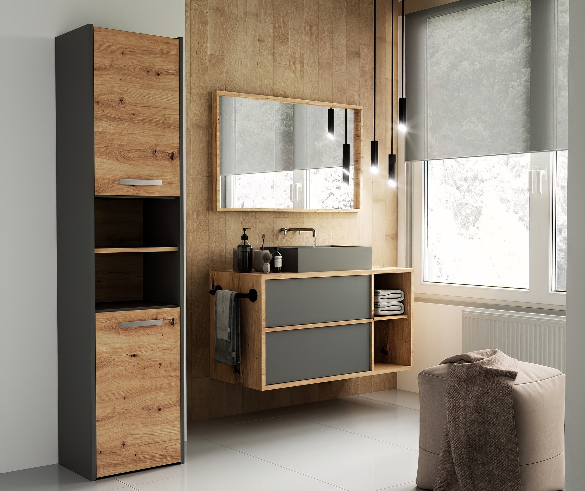 Vannitoa põrandakapp Mandeville 250 (Antratsiit + Artisan tamm)