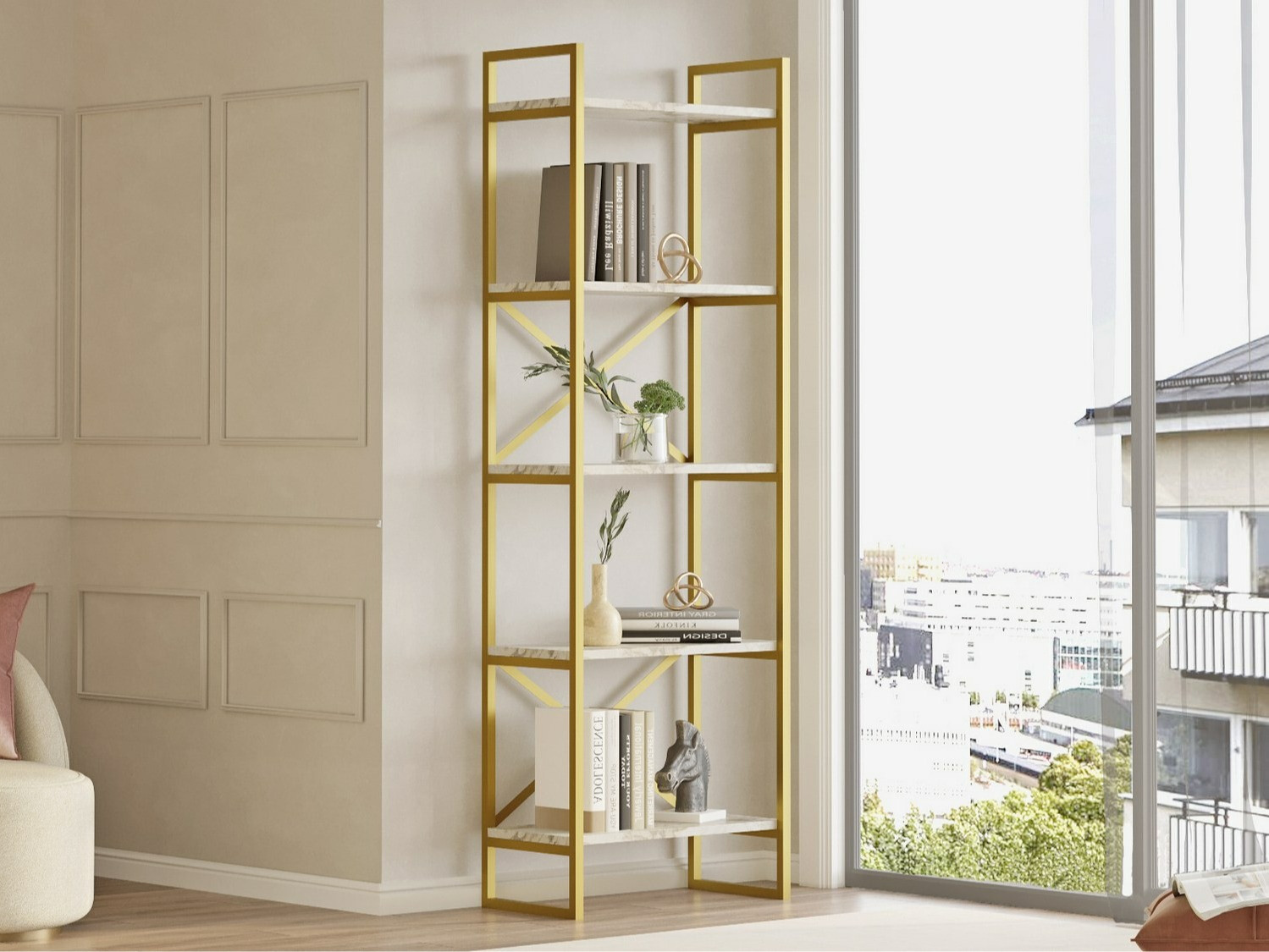 Riiul Kailua 2088 (Valge marmor + Kuldne)