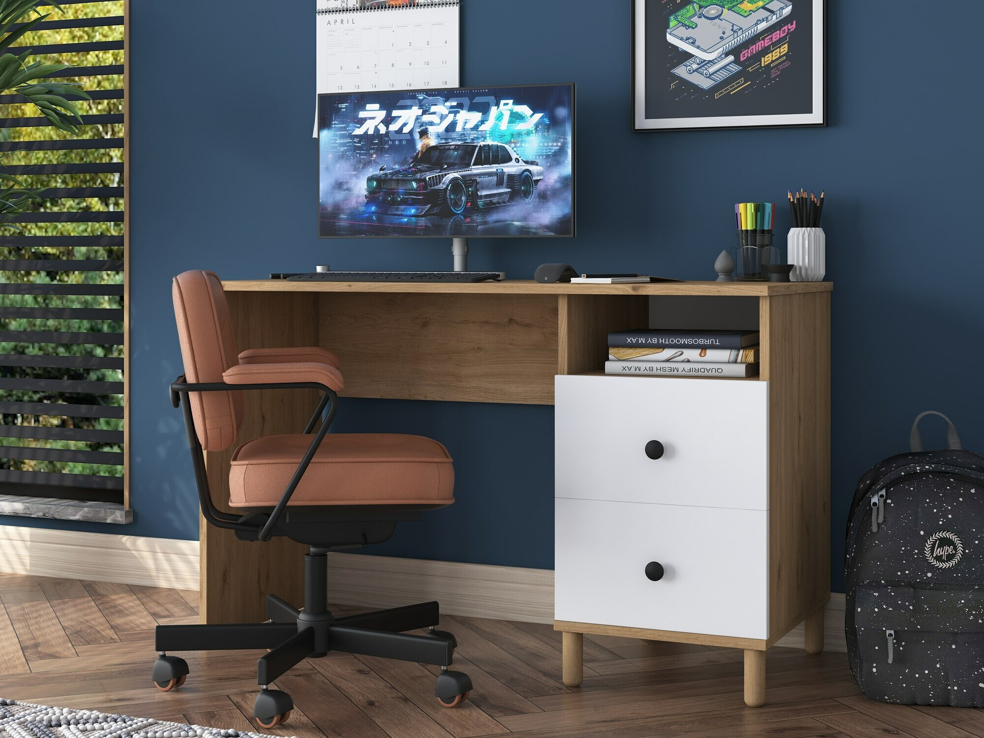 Kirjutuslaud Catdelu 102 (Pähkel + Valge)