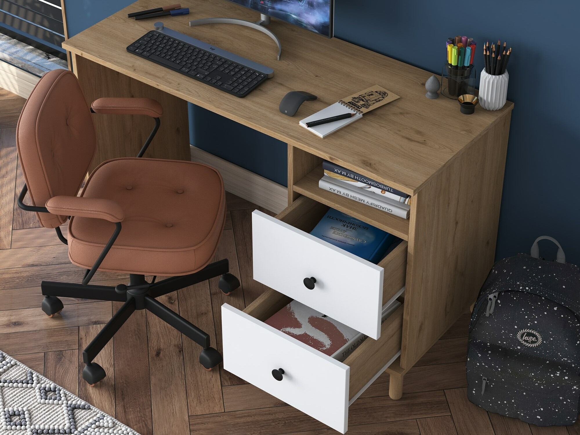 Kirjutuslaud Catdelu 102 (Pähkel + Valge)