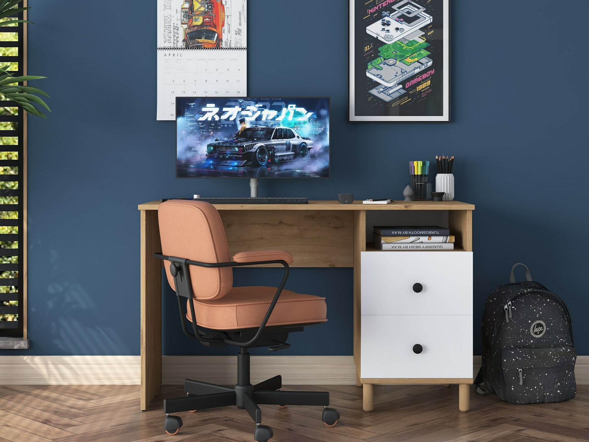 Kirjutuslaud Catdelu 102 (Pähkel + Valge)