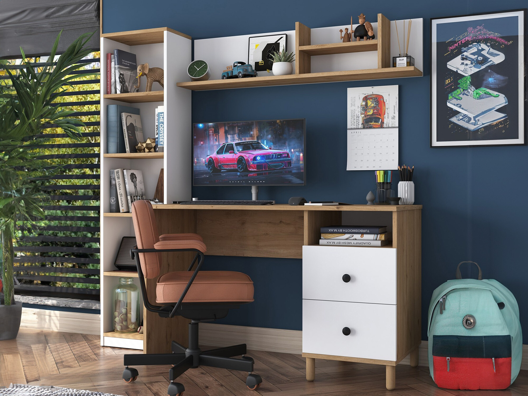 Kodukontori komplekt Catdelu 107 (Pähkel + Valge)