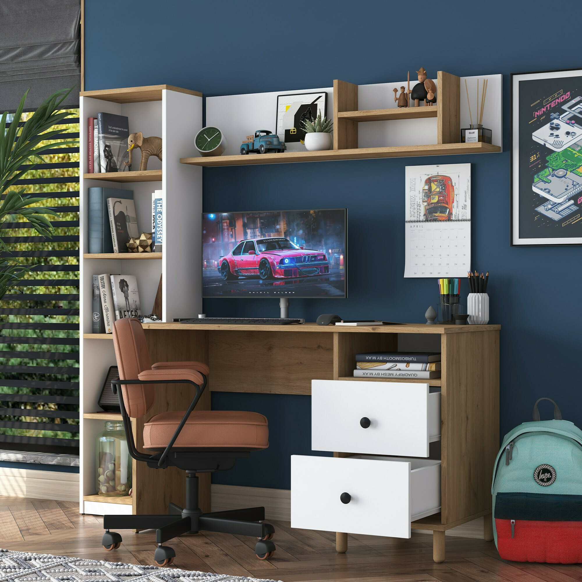 Kodukontori komplekt Catdelu 107 (Pähkel + Valge)