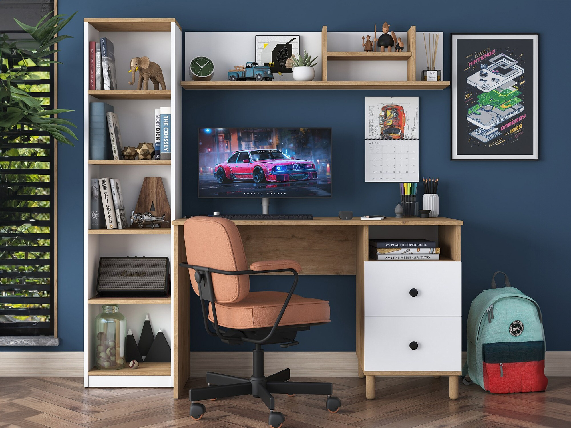 Kodukontori komplekt Catdelu 107 (Pähkel + Valge)