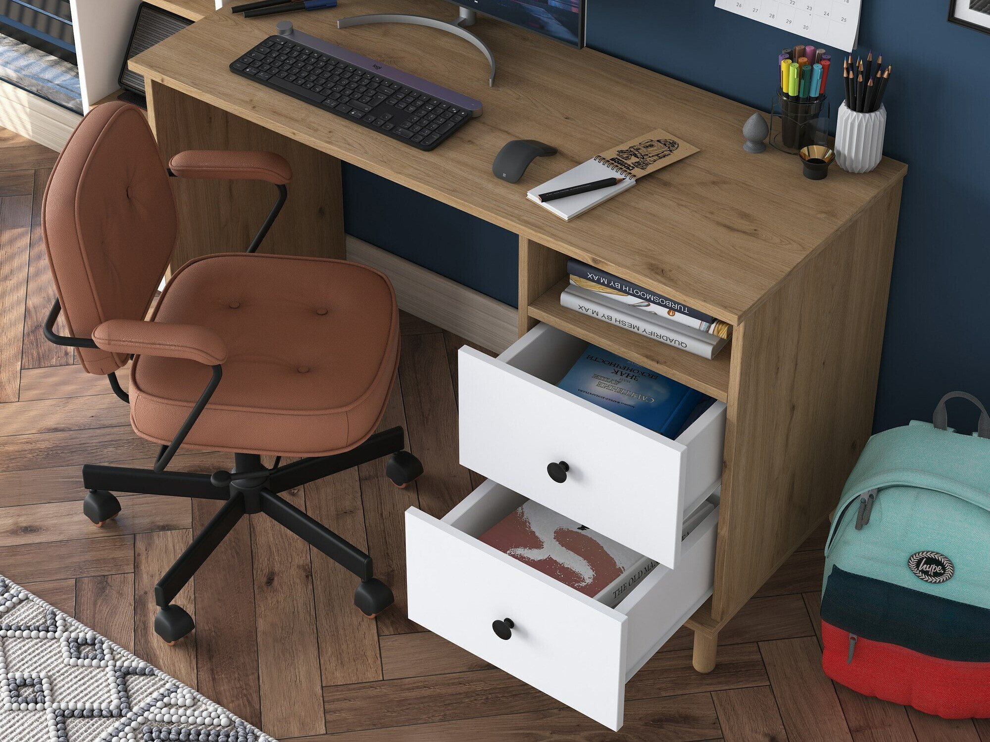 Kodukontori komplekt Catdelu 107 (Pähkel + Valge)