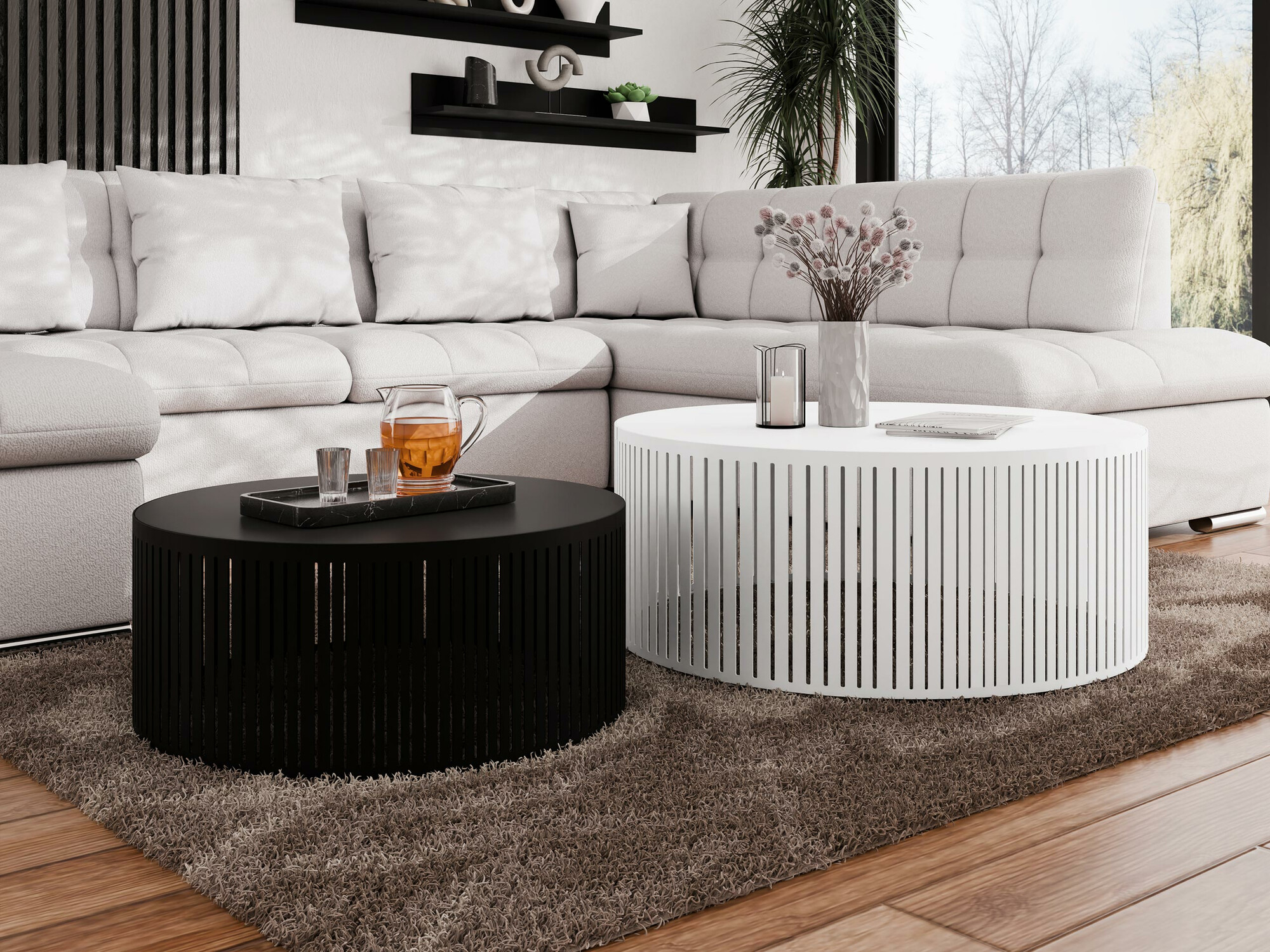 Diivanilaudade komplekt Prunis (Must + Valge)