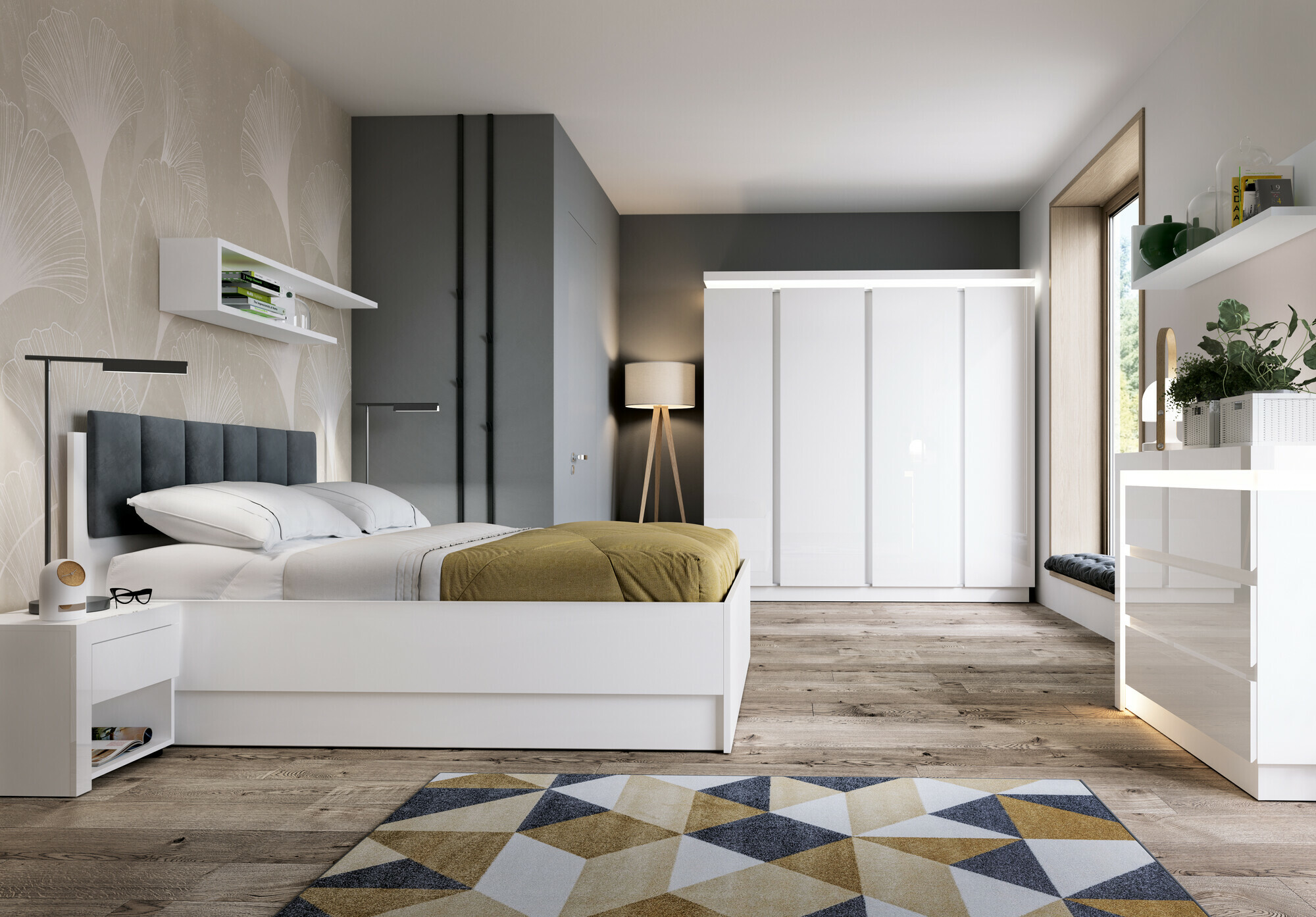 Voodi Feldeli 117 (Valge + Läikiv valge)