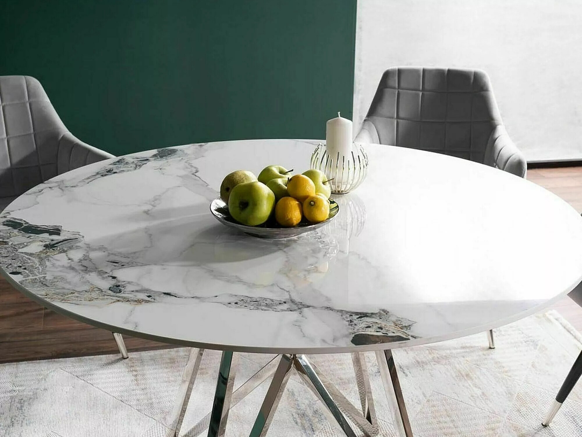 Laud Detroit 341 (Valge marmor + Hõbedane)