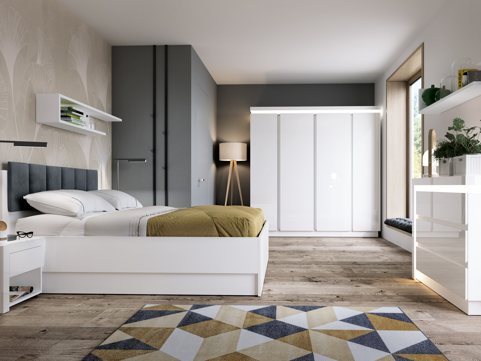 Riidekapp Feldeli 116 (Valge + Läikiv valge)