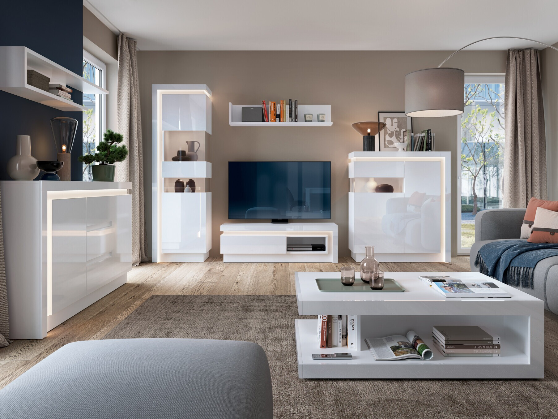 TV-alus Feldeli 102 (Valge + Läikiv valge)