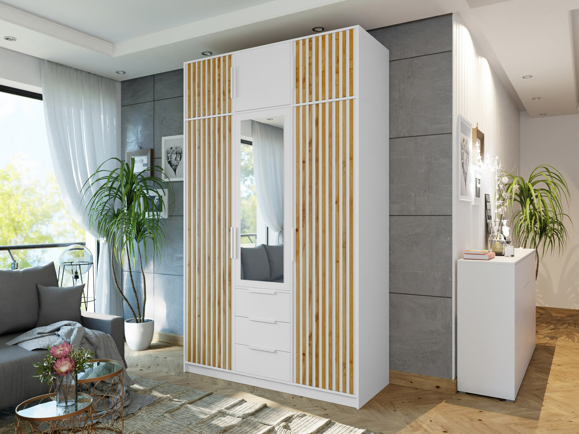 Riidekapp Collis I (Valge + Wotani tamm)