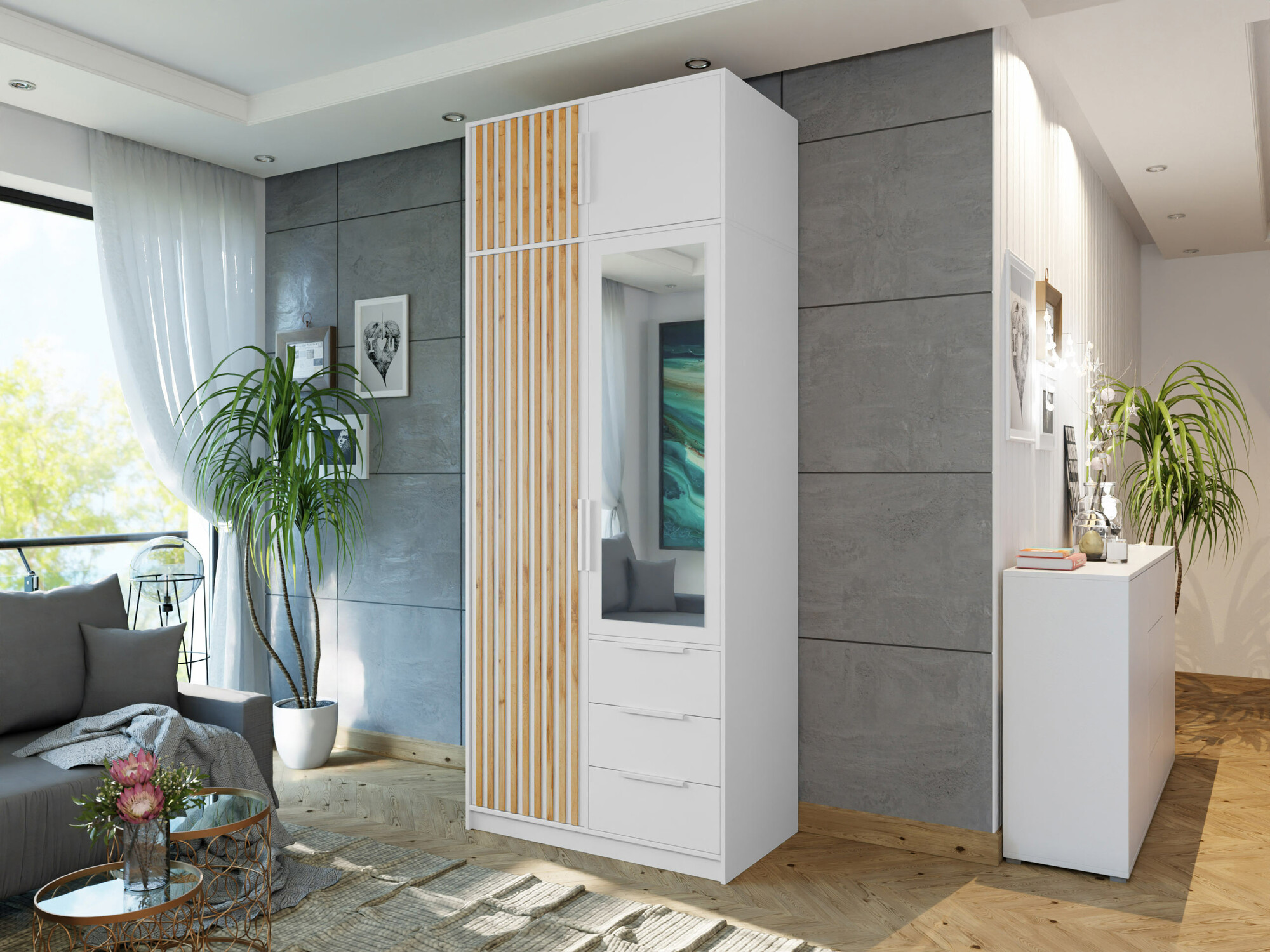 Riidekapp Collis (Valge + Wotani tamm)