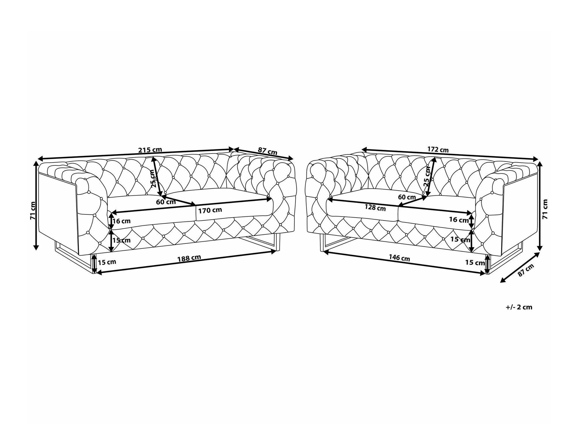 Chesterfield pehme mööbli komplekt Berwyn 2095 (Beež)
