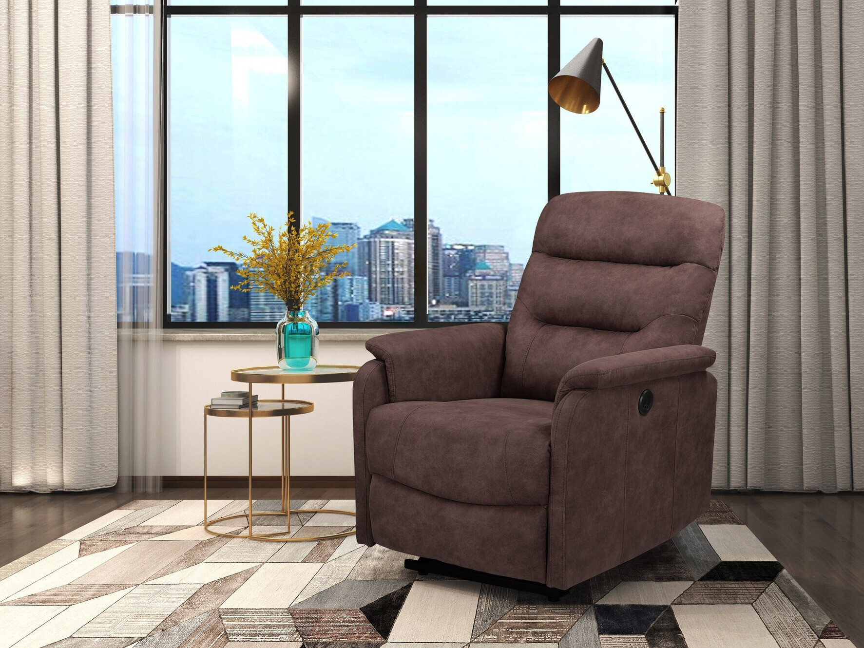 Tugitool recliner Denton 1347 (Tumepruun)