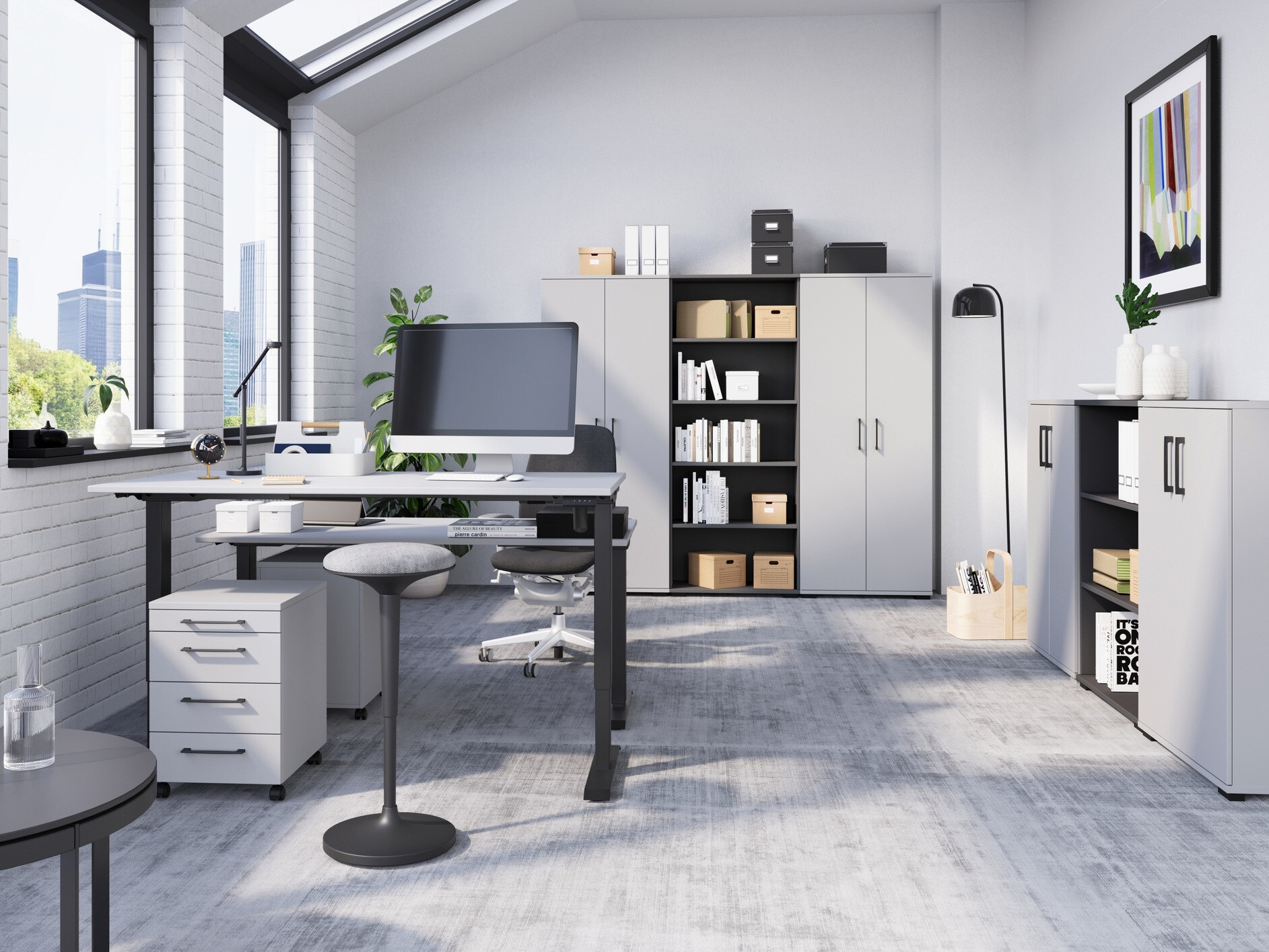 Reguleeritava kõrgusega töölaud Lartesi 117 (Helehall + Must)