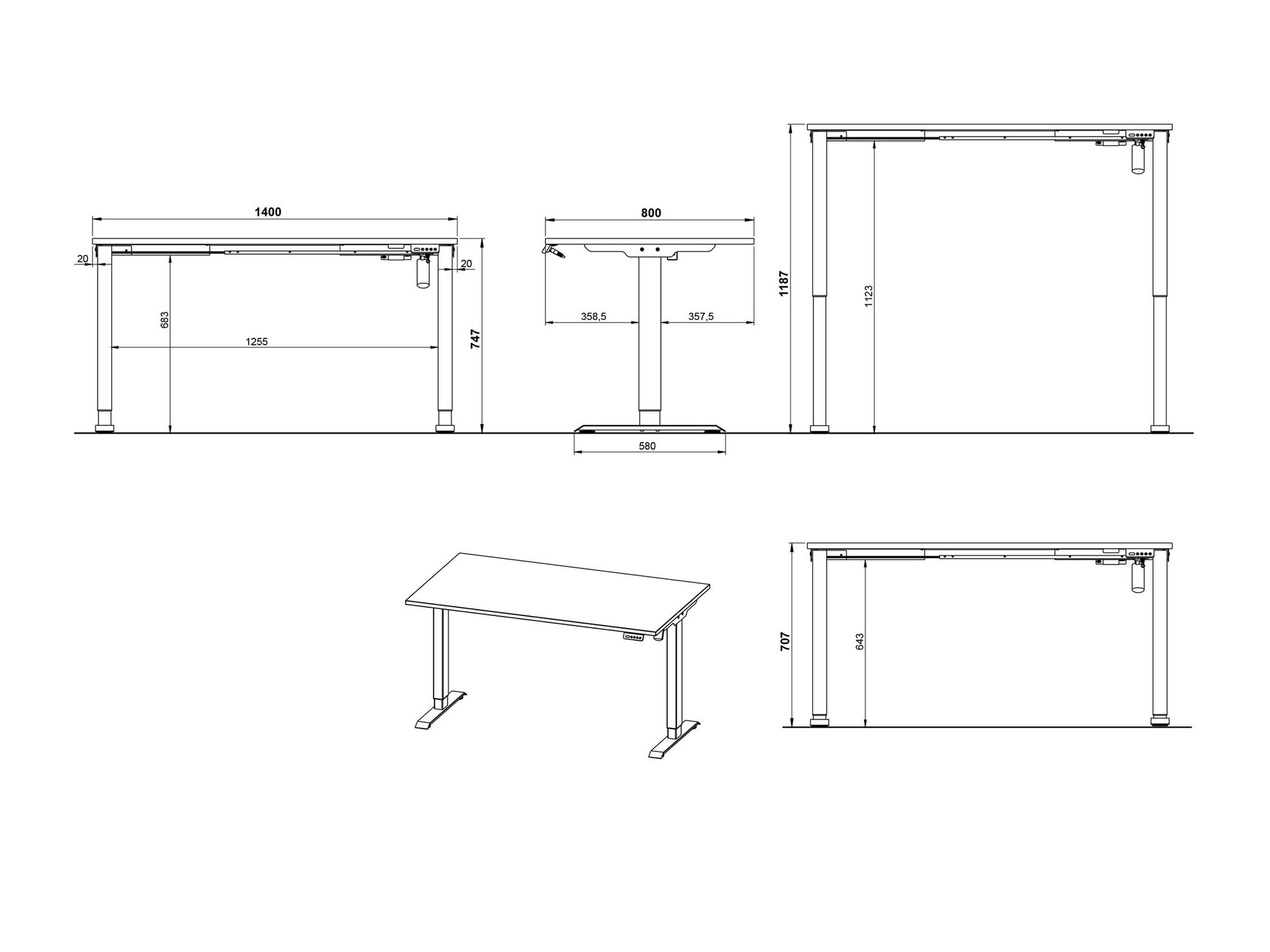 Reguleeritava kõrgusega töölaud Lartesi 117 (Helehall + Must)