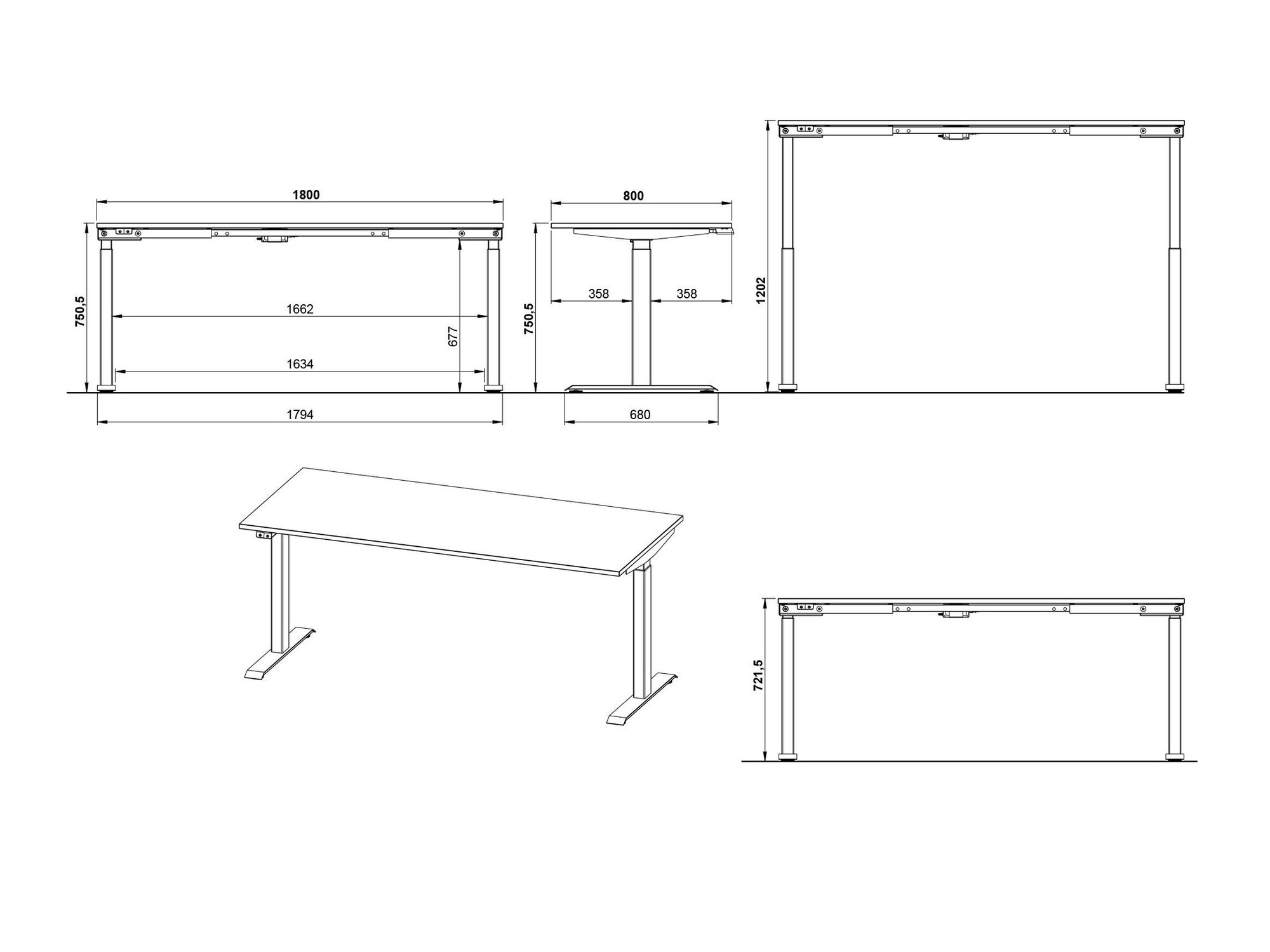 Reguleeritava kõrgusega töölaud Eliromo 120 (Helehall + Hõbedane)