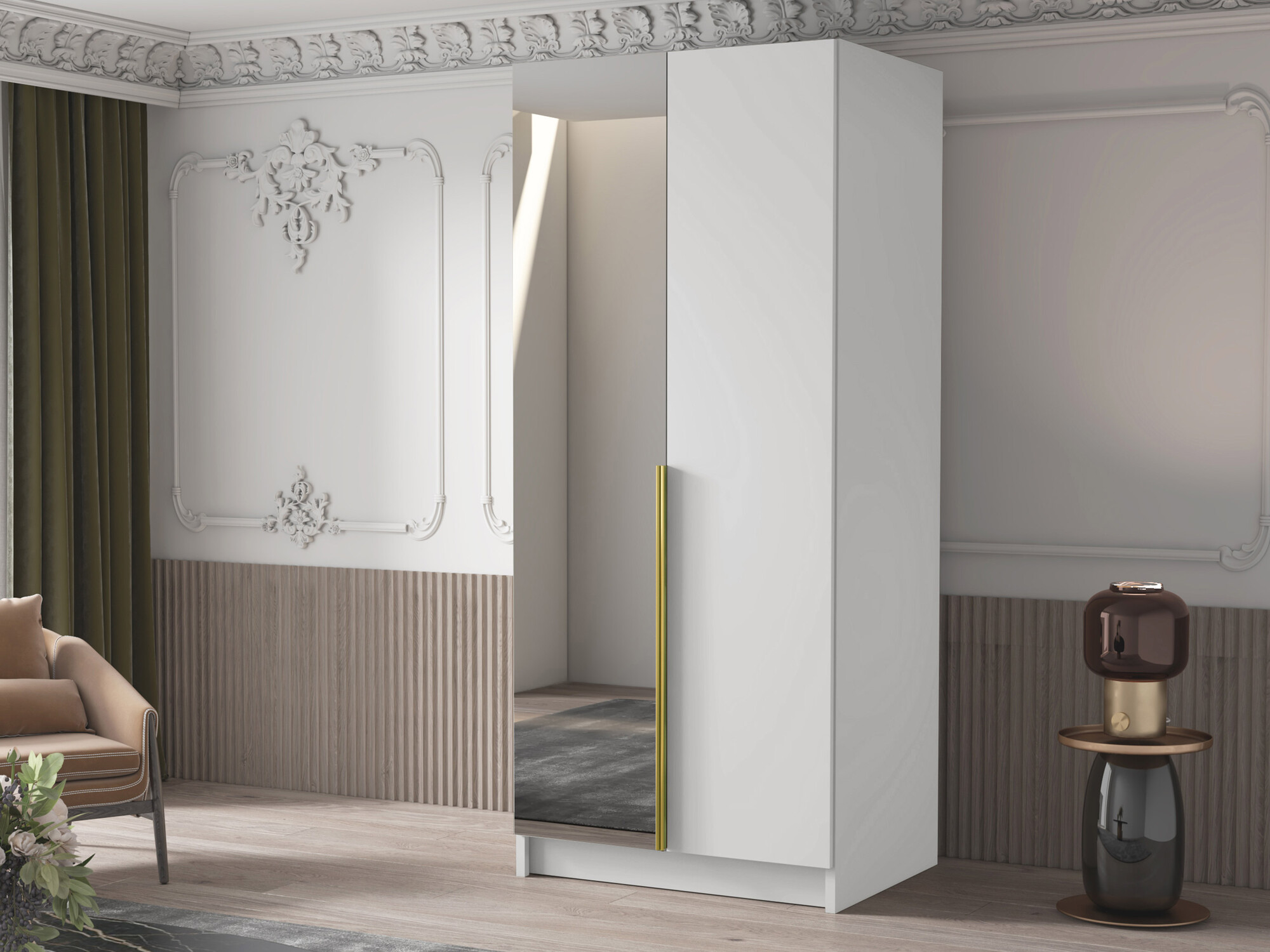 Riidekapp Closico 194 (Valge + Kuldne)